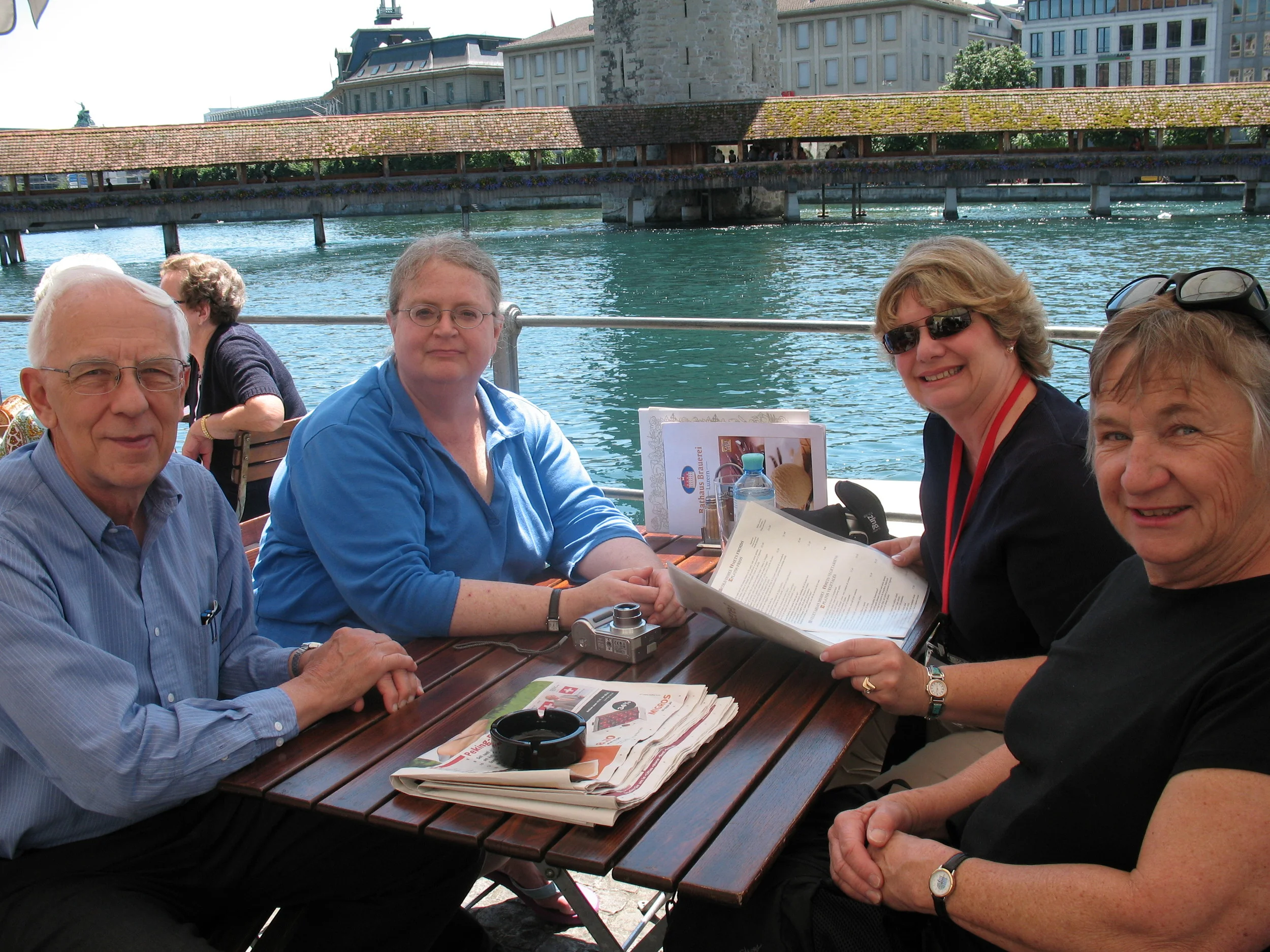 Lunch overlooking Lake Lucerne with John, Mary and Nancy
