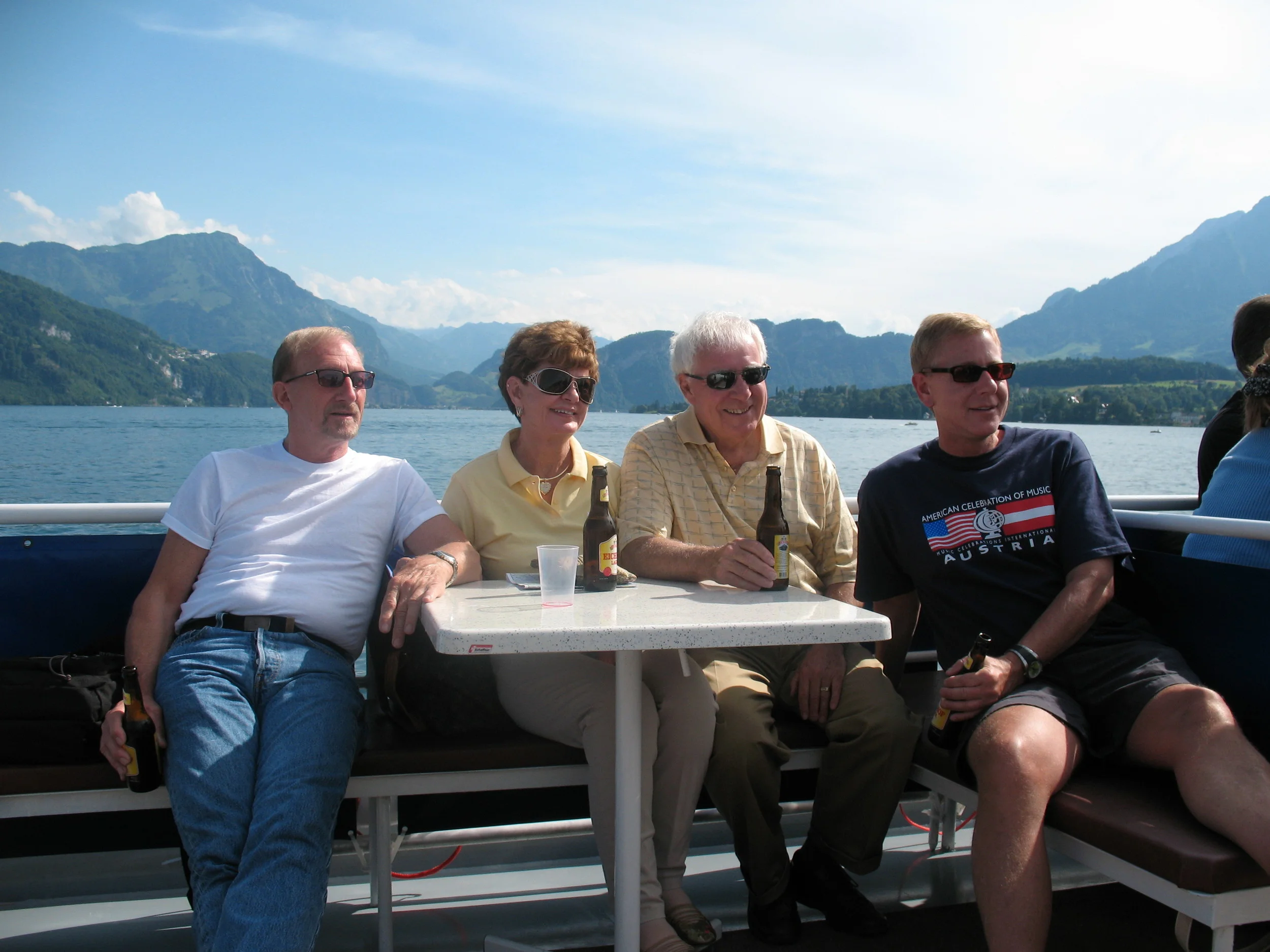 Enjoying a boat tour of the Lake with Paul, Kathleen, Ed, Joel (and the rest of our group)