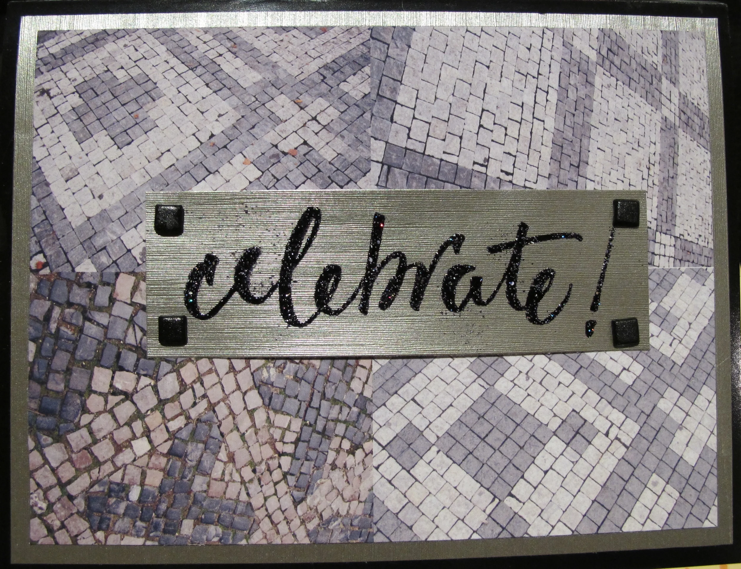  Birthday card with background of the different sidewalk patterns in Prague. 