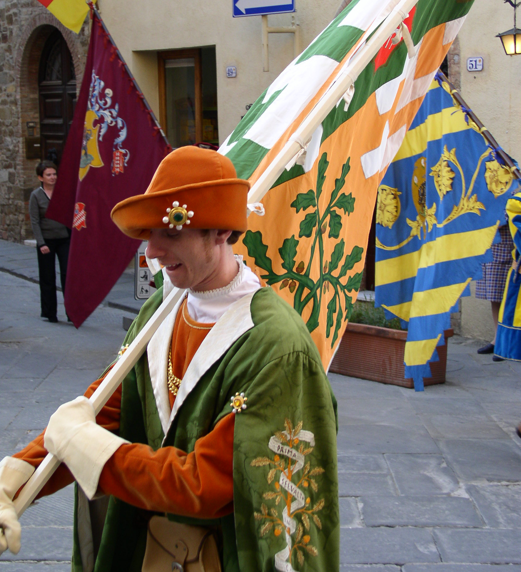 Flag bearers from all of Siena's contradas marched in the celebratory parade in Montalcinio