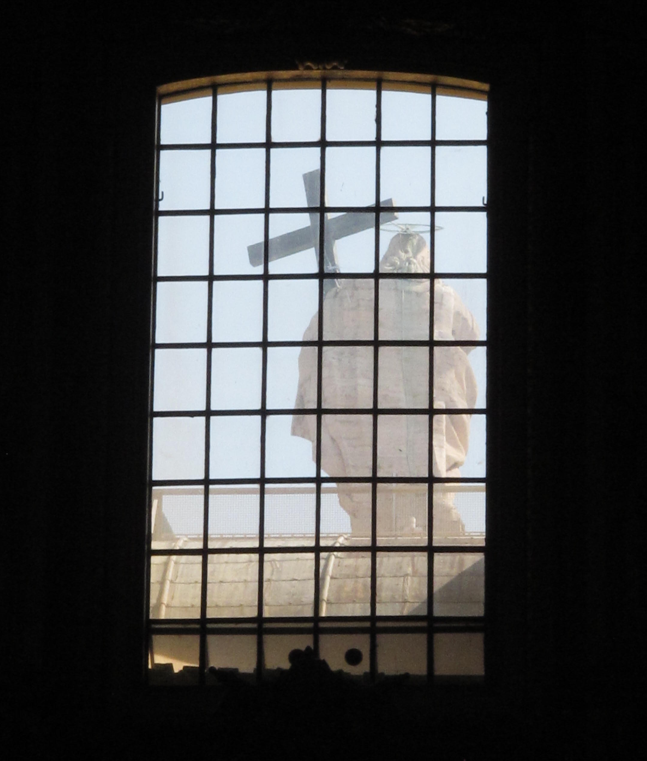 View of pediment statues from inside St Peter's