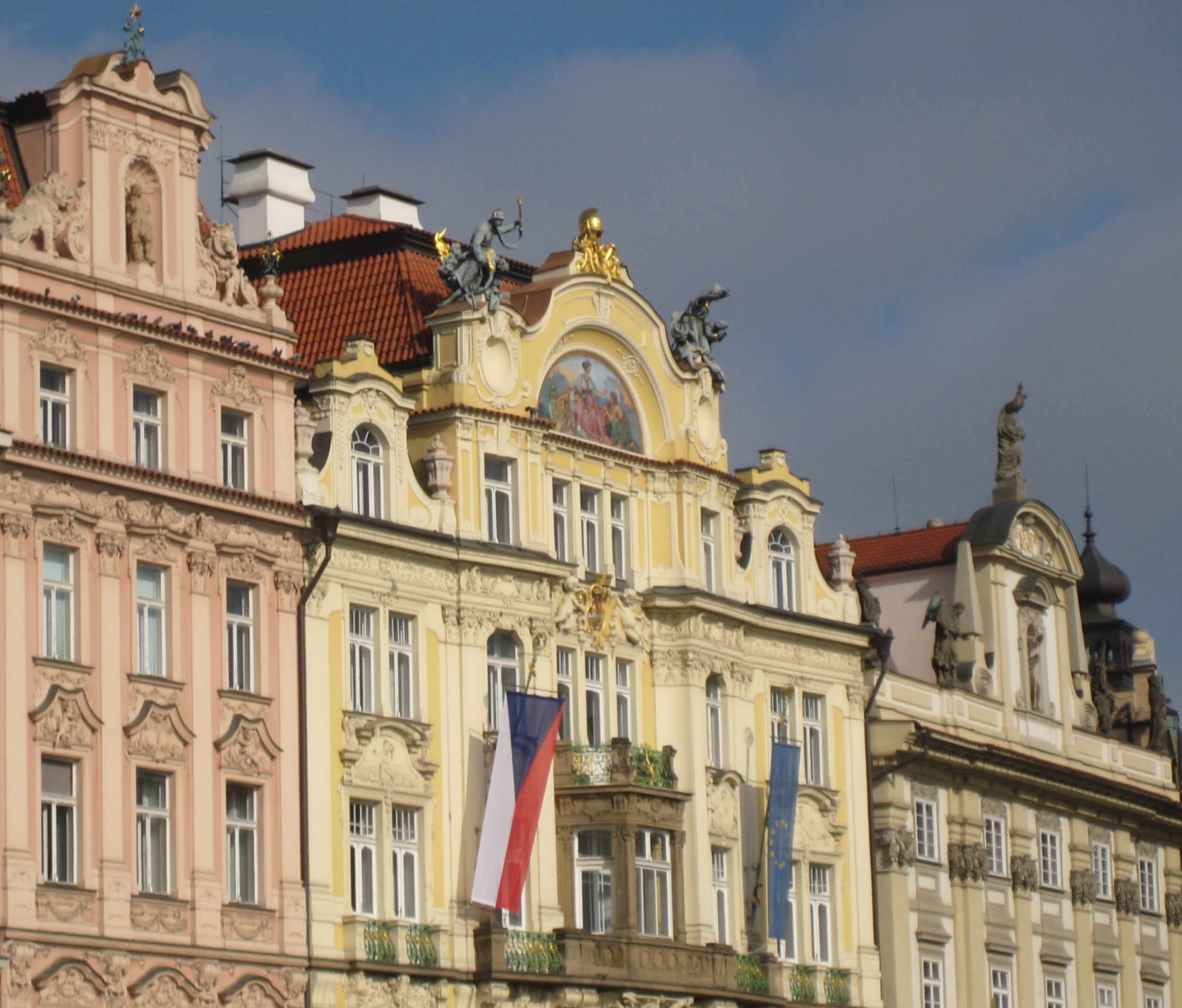Looking up in Prague's Old Town Square