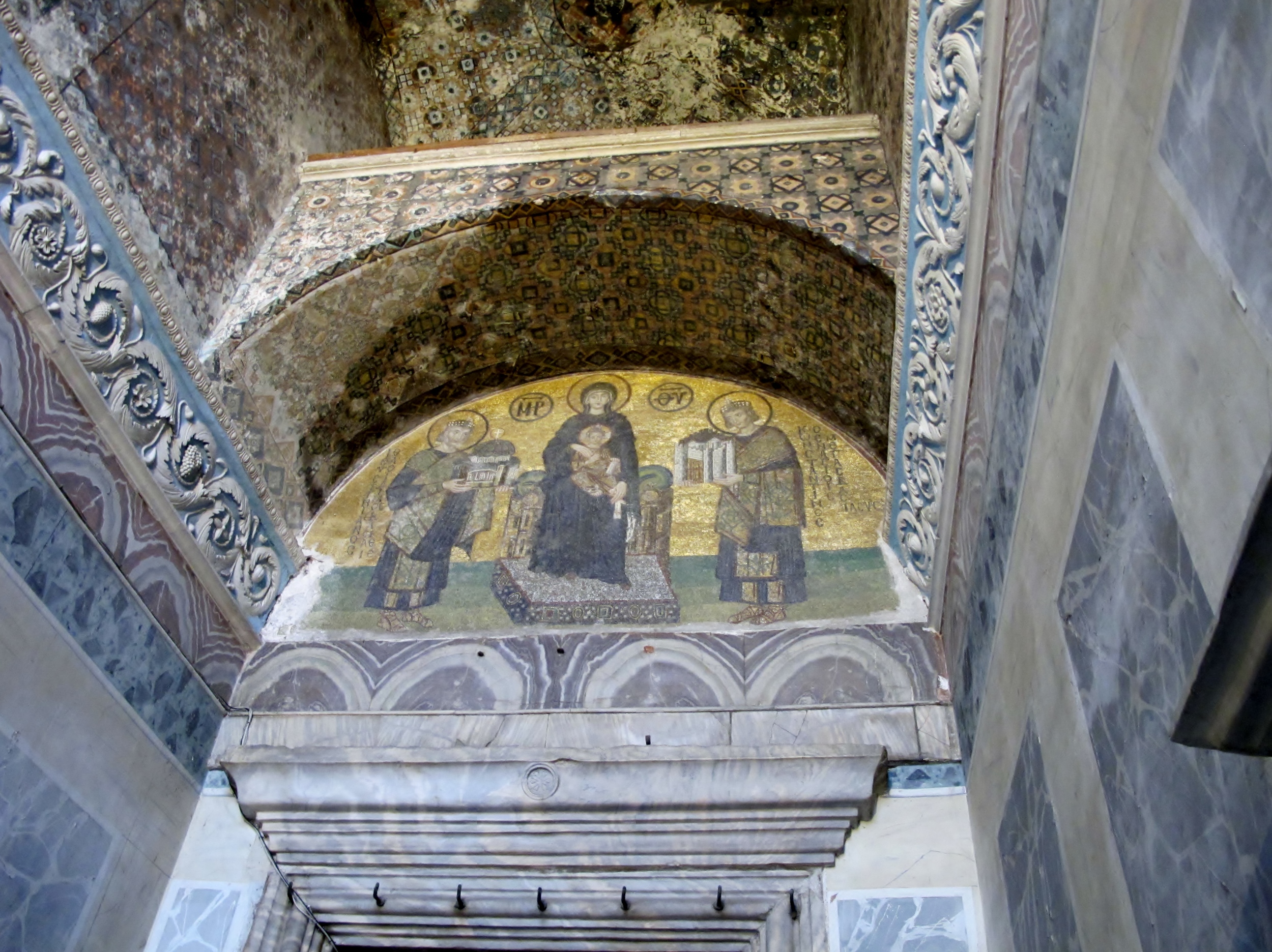 Mosaic in Hagia Sophia entrance hall had been covered with plaster when the building was converted to a mosque.
