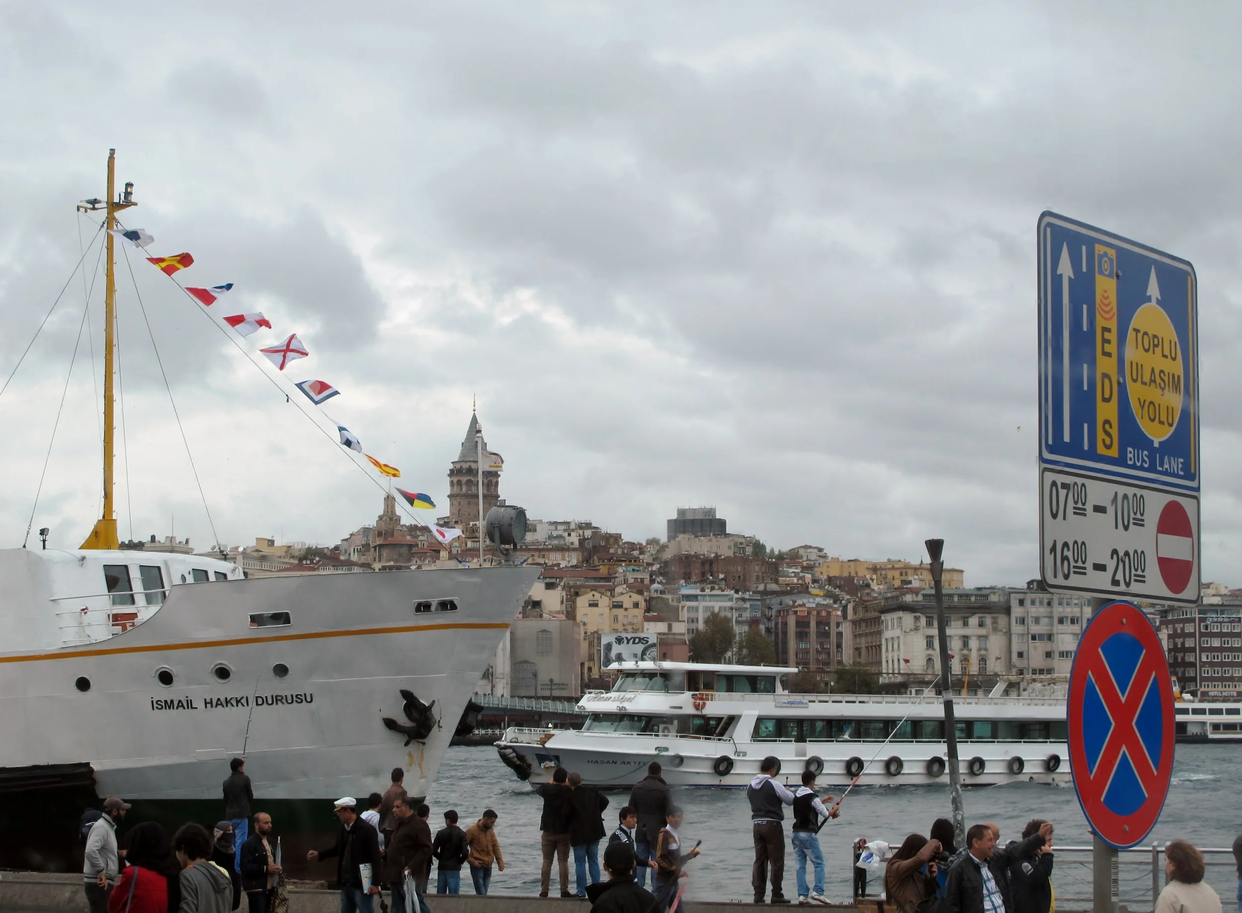 Taking the tram across the Golden Horn on the Galata Bridge