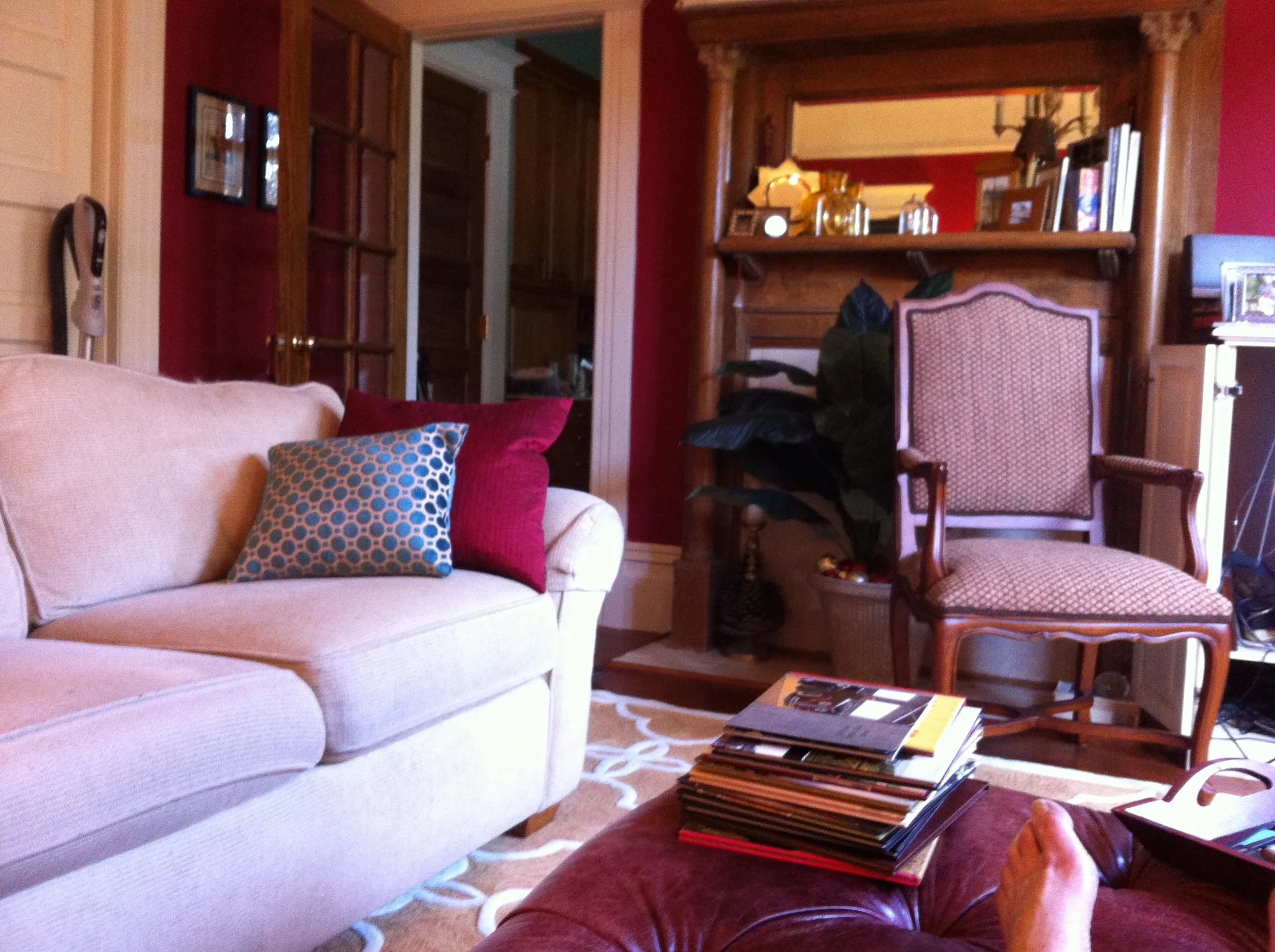  The chair in front of the mantle was my first upholstery job. 