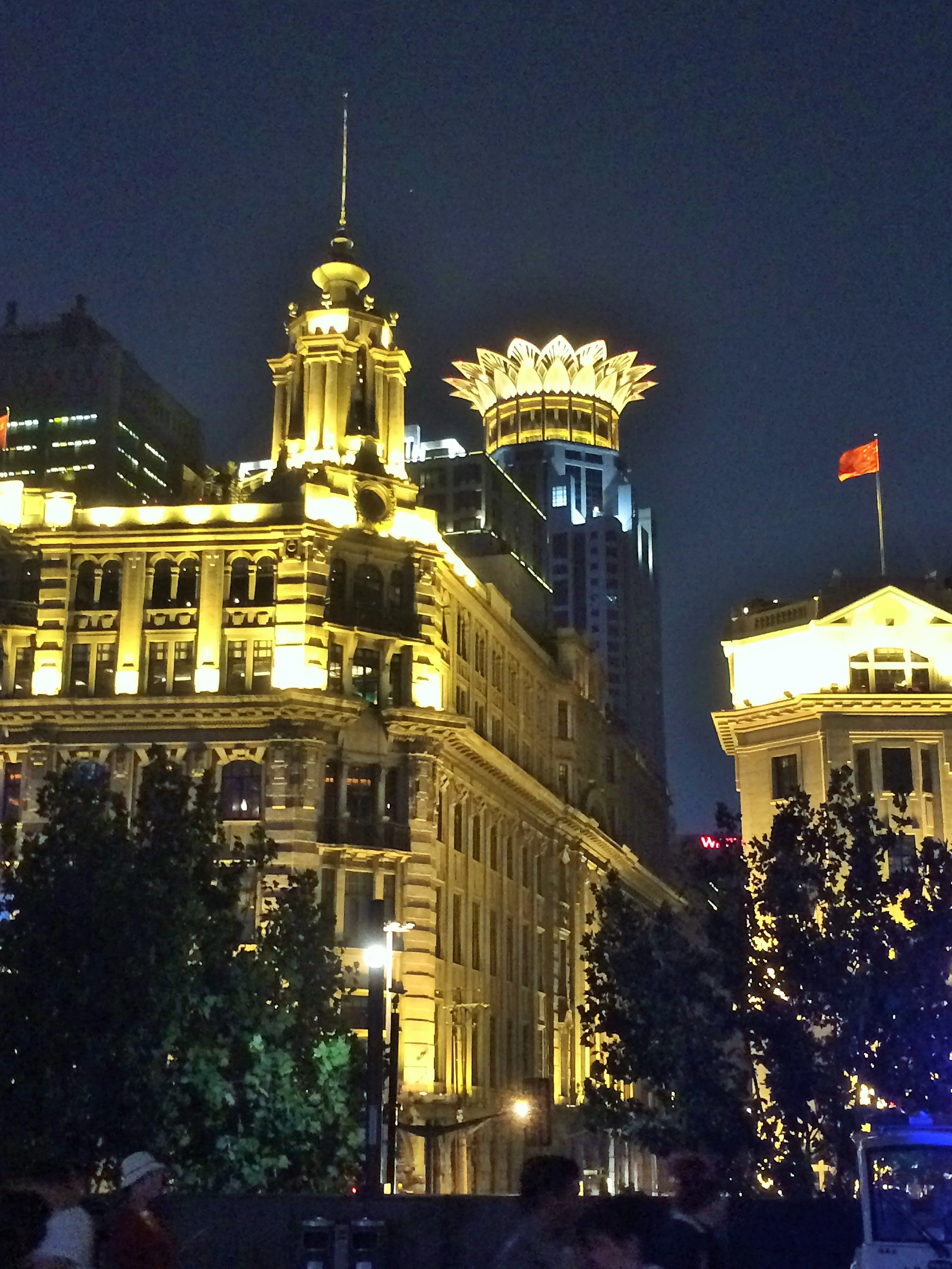  This photo was taken from the Bund looking back at our hotel with the flower on top. 