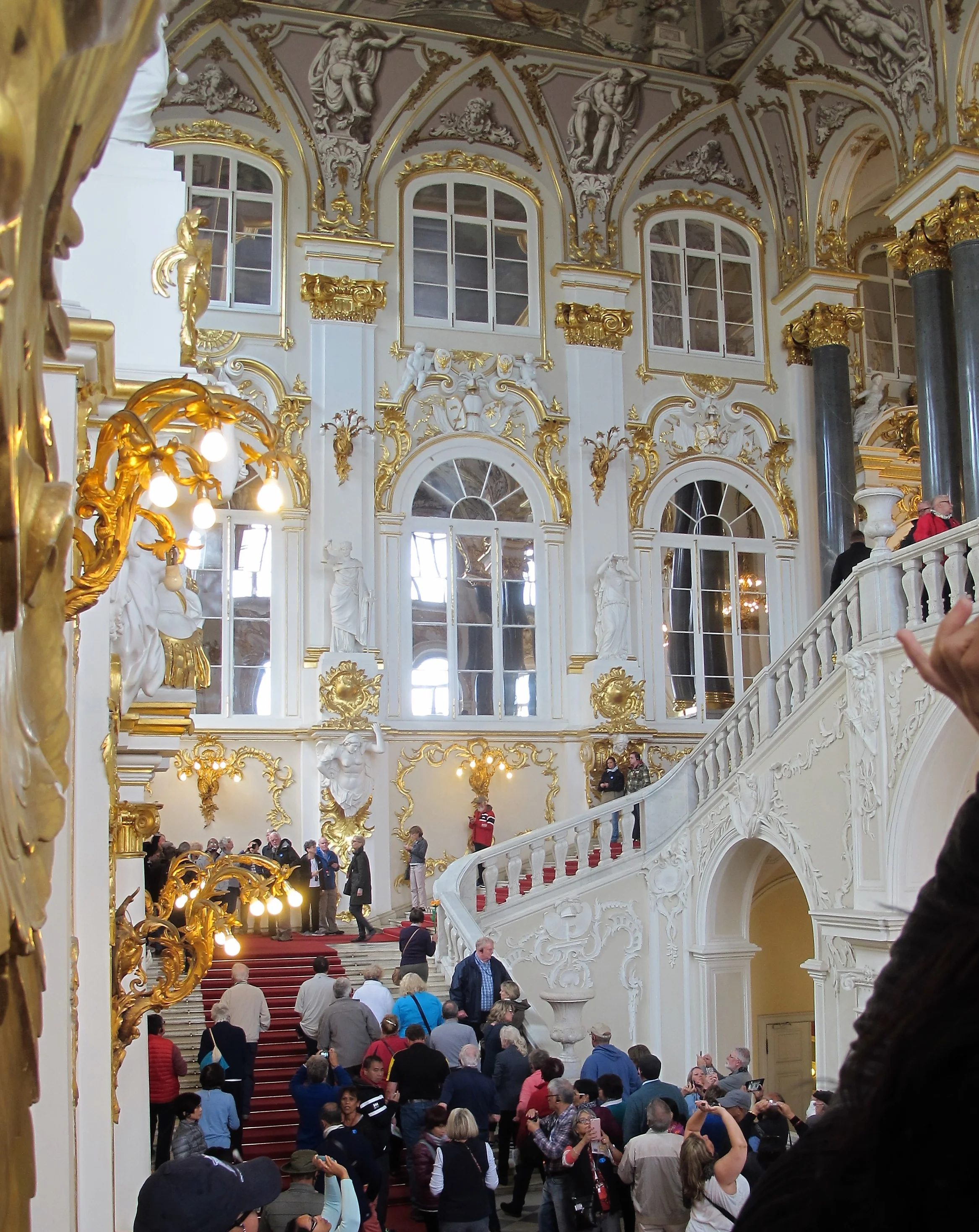  The Hermitage was the Winter Palace so the architecture is quite lavish--lots of gilding and marble. 