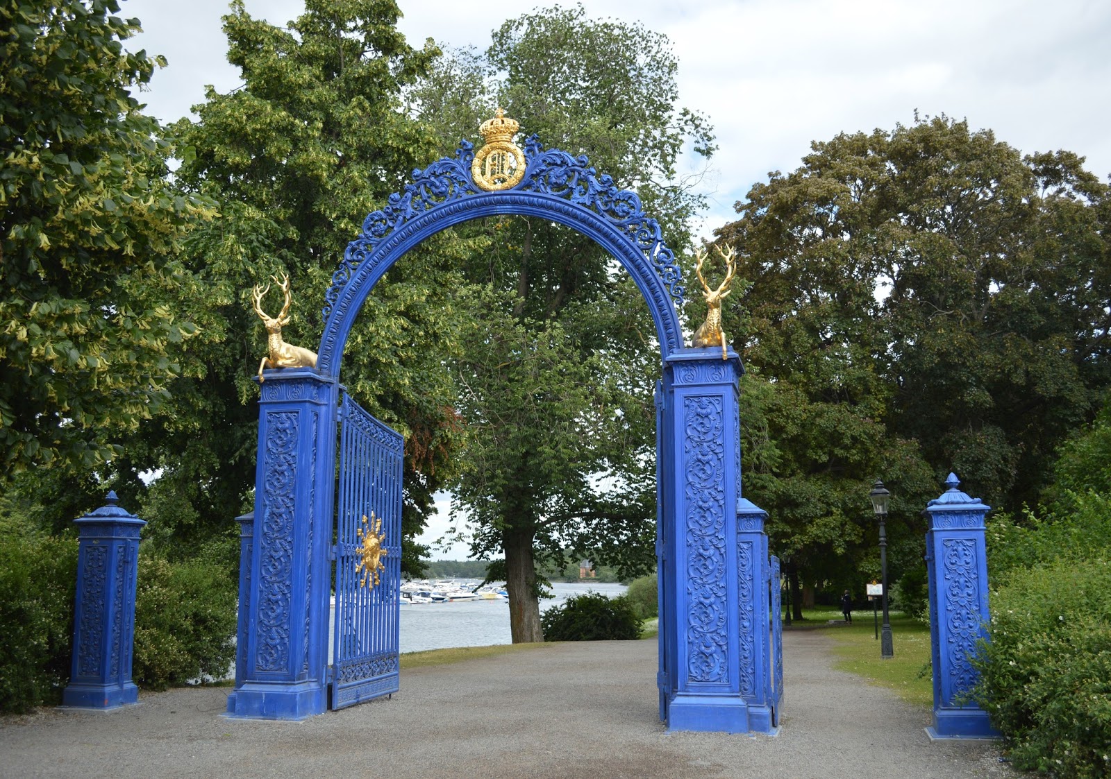  Bright blue gates mark one of the entrances to Skansen Park. 