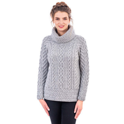 Irish Cowl Neck Sweater-Grey