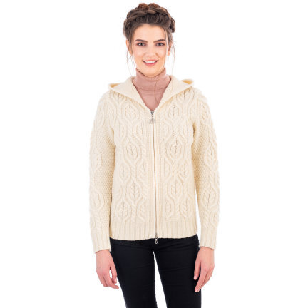 Aran Knit Hoodie-Natural