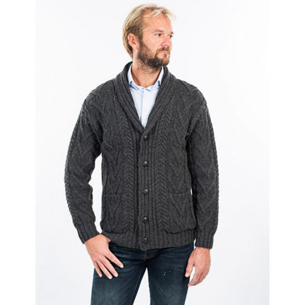 V-Neck Button Cardigan-Charcoal