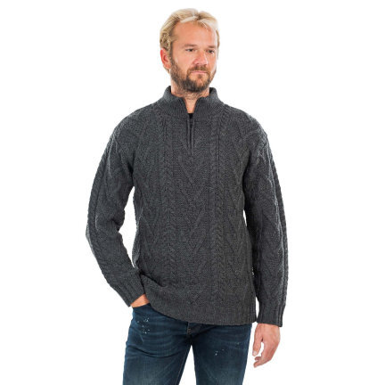 Half Zip Irish Sweater-Charcoal