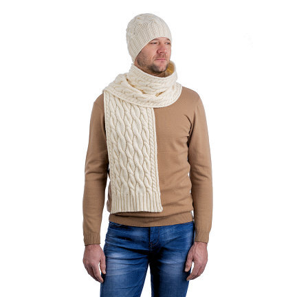 Irish Beanie and Scarf Set-Natural