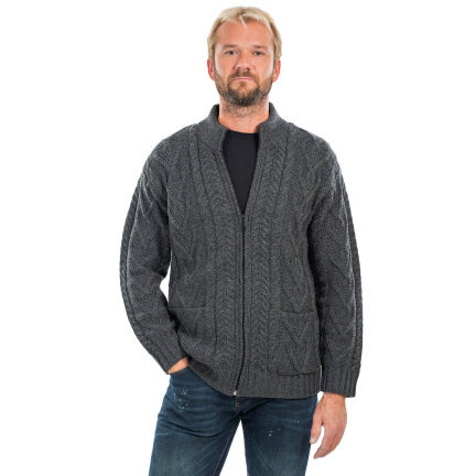 Full Zip Irish Cardigan-Charcoal