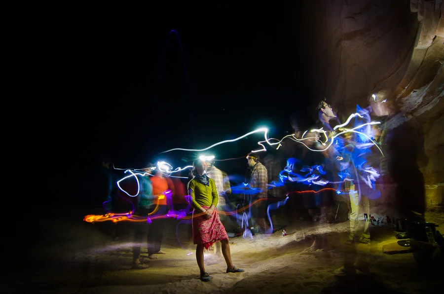 A playful self-portrait using headlamps and glow sticks in the desert southwest.