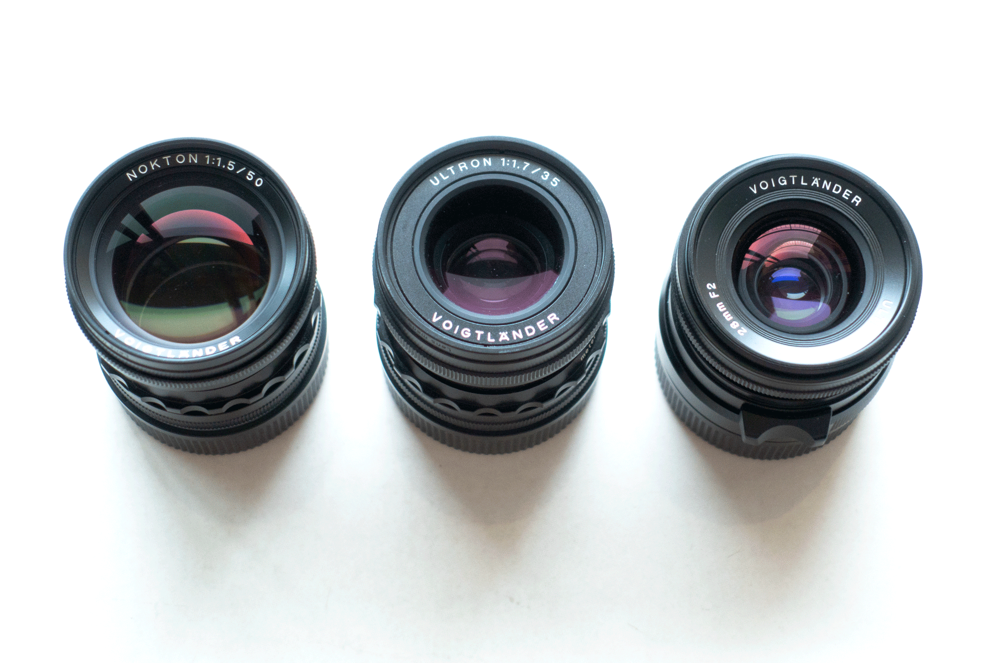 Voigtländer 50mm F1.5 Nokton, 35mm F1.7 Ultron & 28mm F2 Ultron