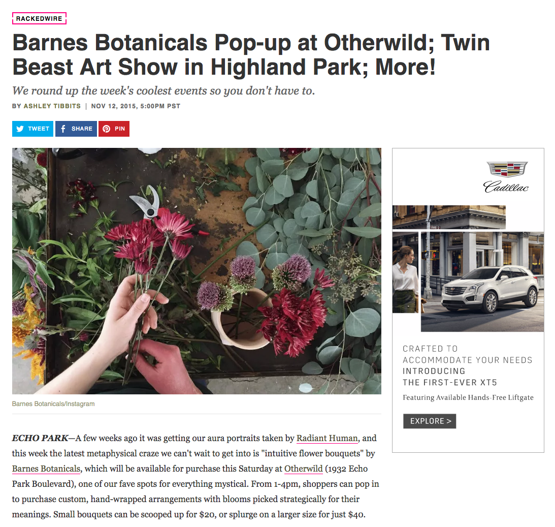 November 12, 2015 Happy to share a photo I took at Barnes Botanical's studio is up on Racked! Find the article here .