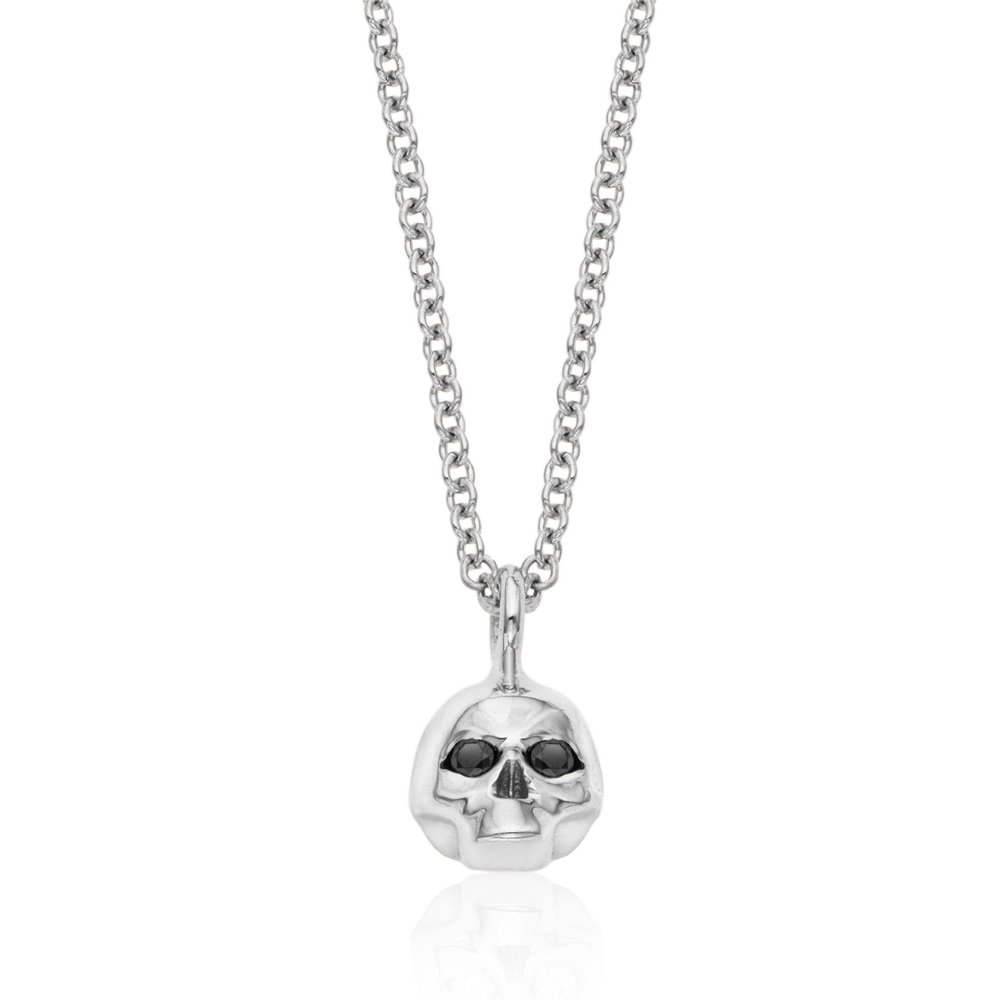 Micro Black Diamond Skull Necklace