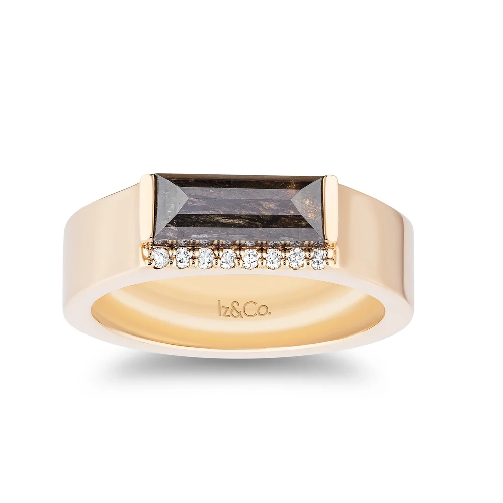 SOLD) Cognac Baguette Salt Pepper Diamond Ring —