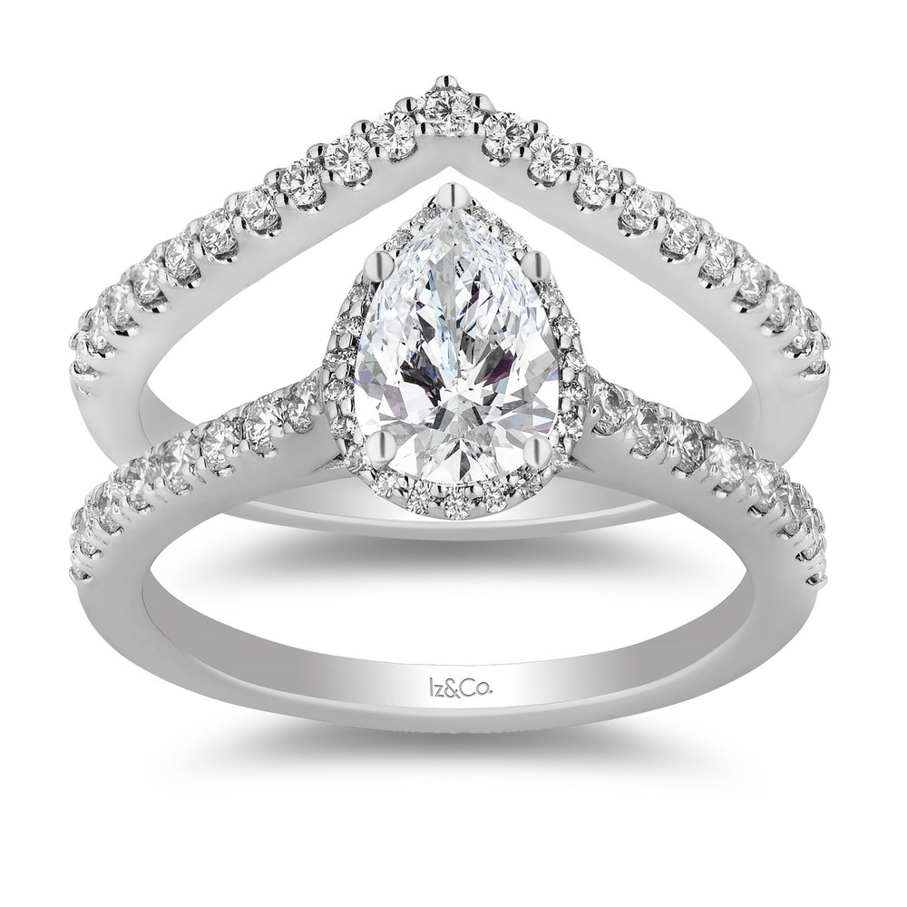 Pear Shaped Diamond Ring, Pear Lab Grown Diamond Halo Engagement Ring