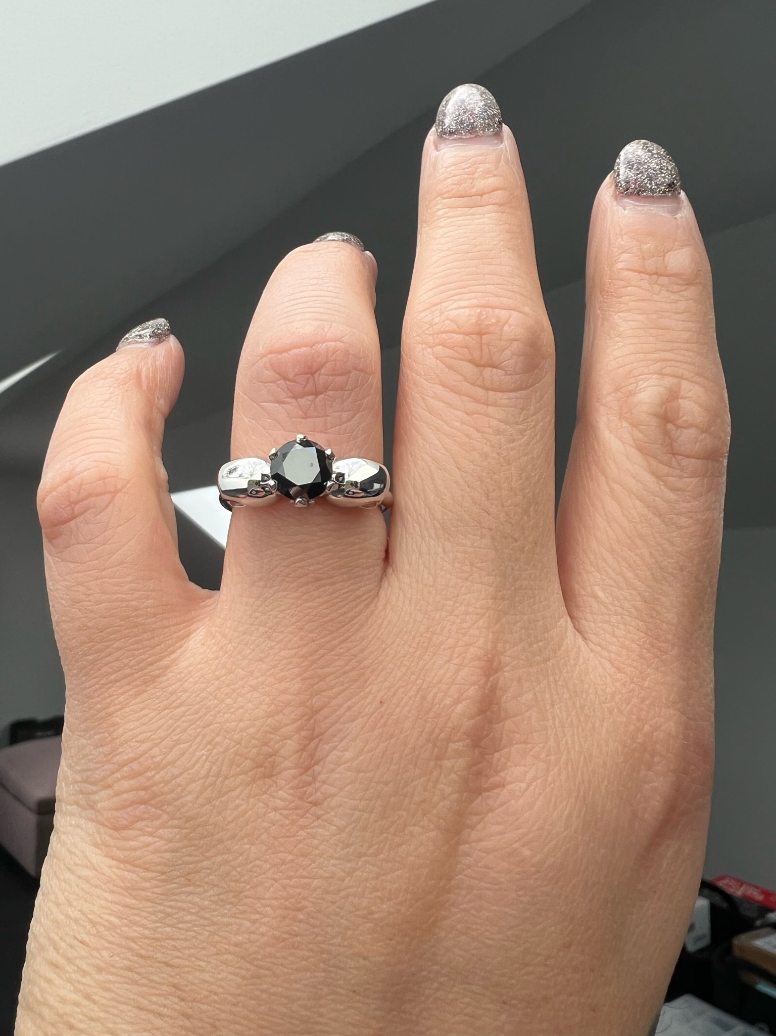 Black Diamond Engagement Ring, Flower Wedding Set ADLR300S