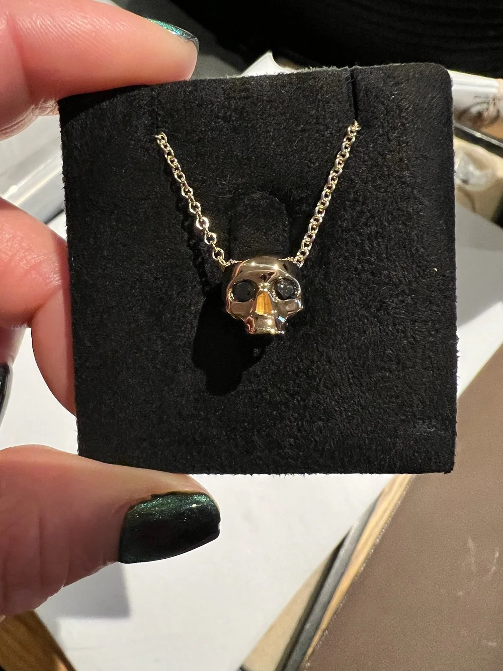 Black Diamond Skull Necklace —