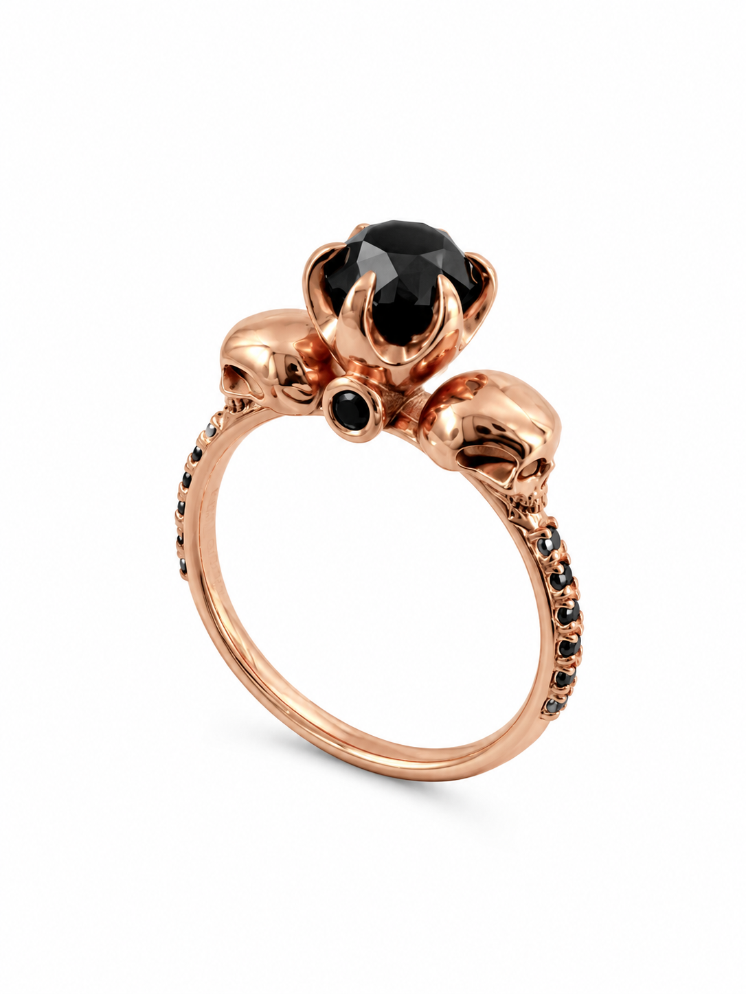 ( SOLD) 1.00 CT Skull Six Prong Black Diamond Ring (Rose Gold)