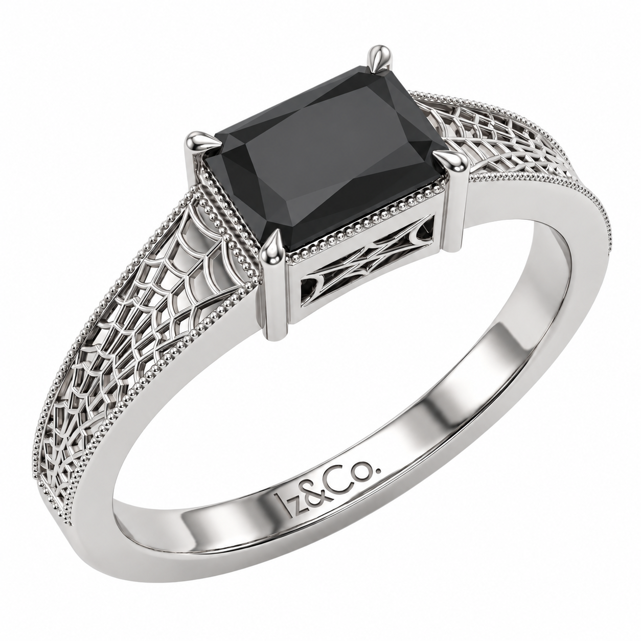 White Gold Black Gemstone Filigree Ring.png