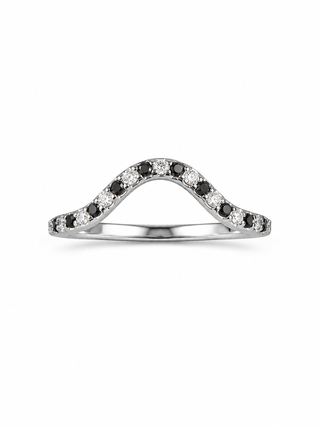 Curved Black & White Diamond Band (White Gold or Black Gold)