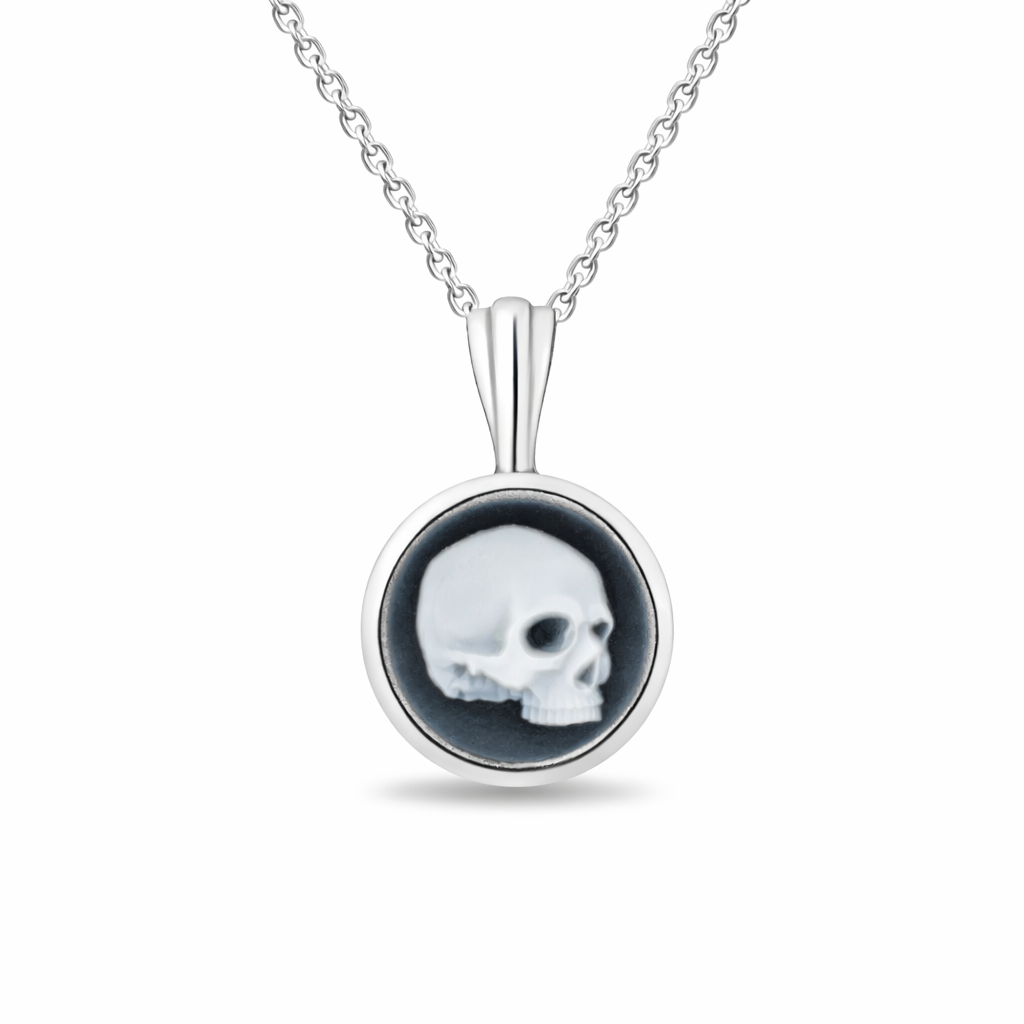 Skull Black Agate Memento Mori Cameo Pendant