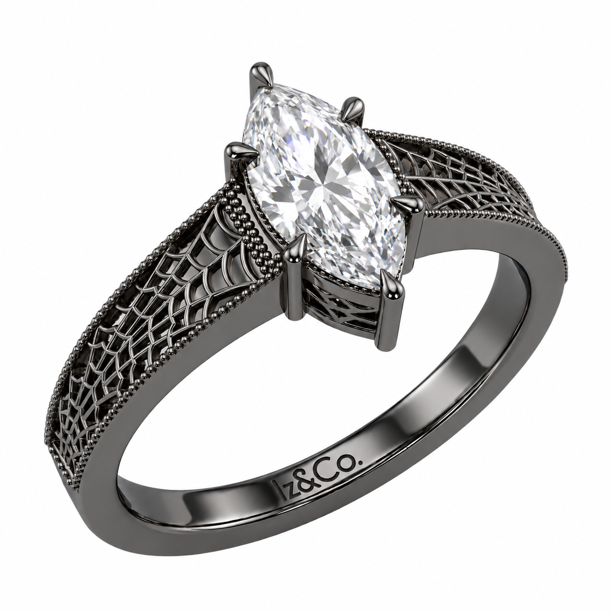 Gunmetal Marquise Diamond Filigree Ring.png