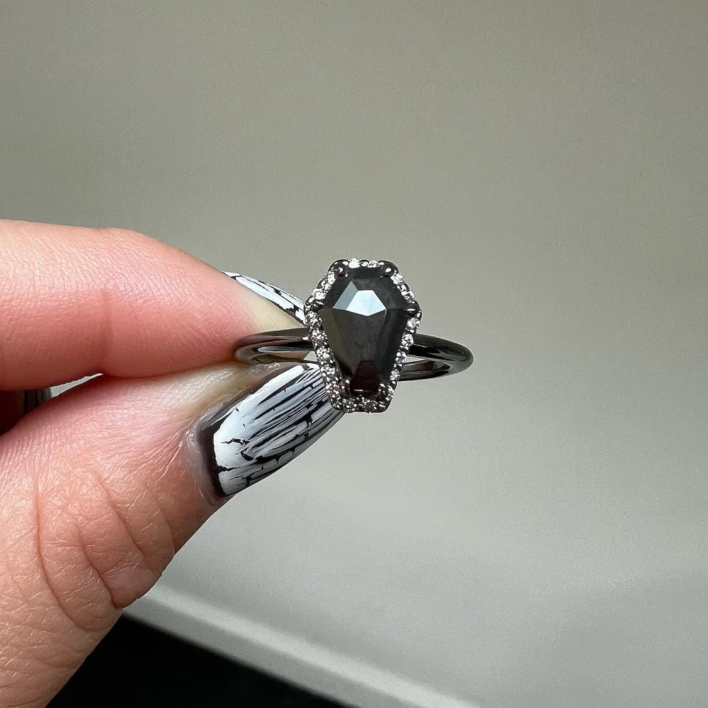 Halo Engagement Coffin Shaped Diamond Ring Coffin Halo Ring