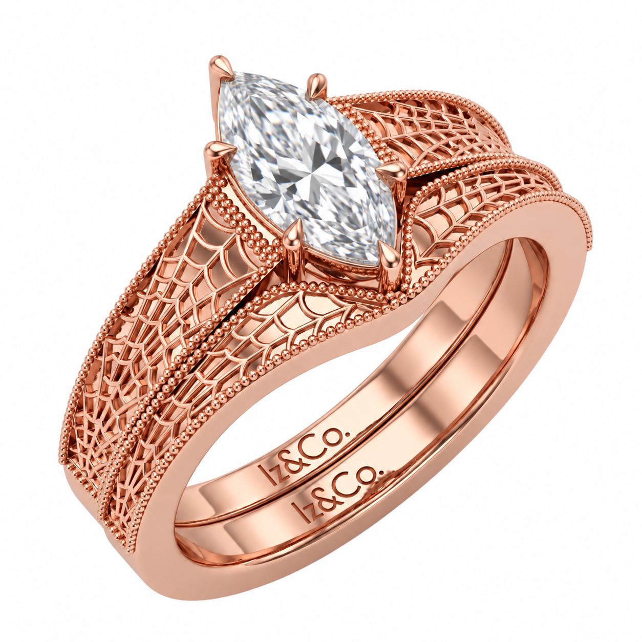 Ornate Rose Gold Marquise Ring Set.png