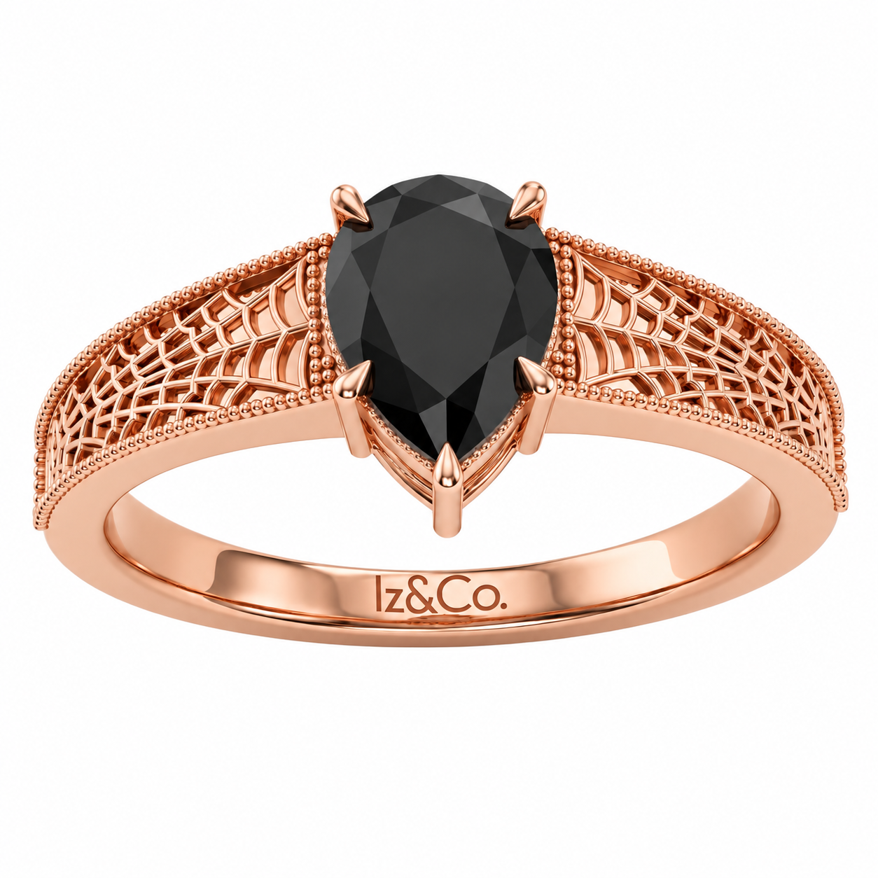 Rose Gold Filigree Black Teardrop Ring.png