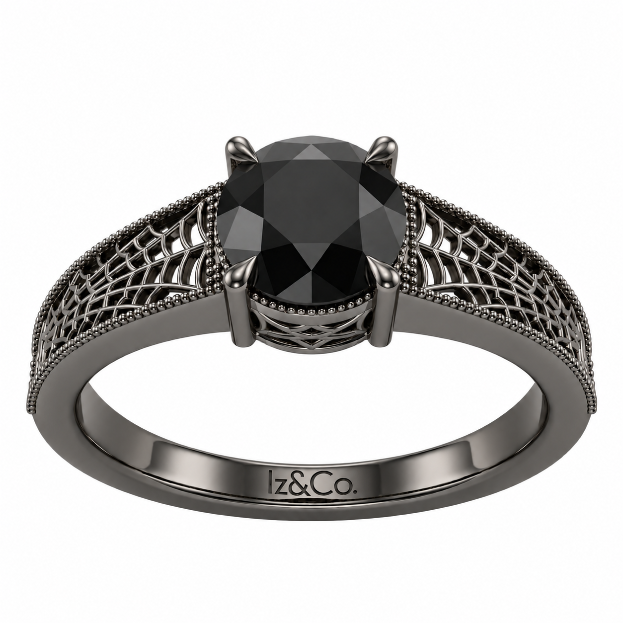 Gunmetal Filigree Ring with Black Gemstone.png