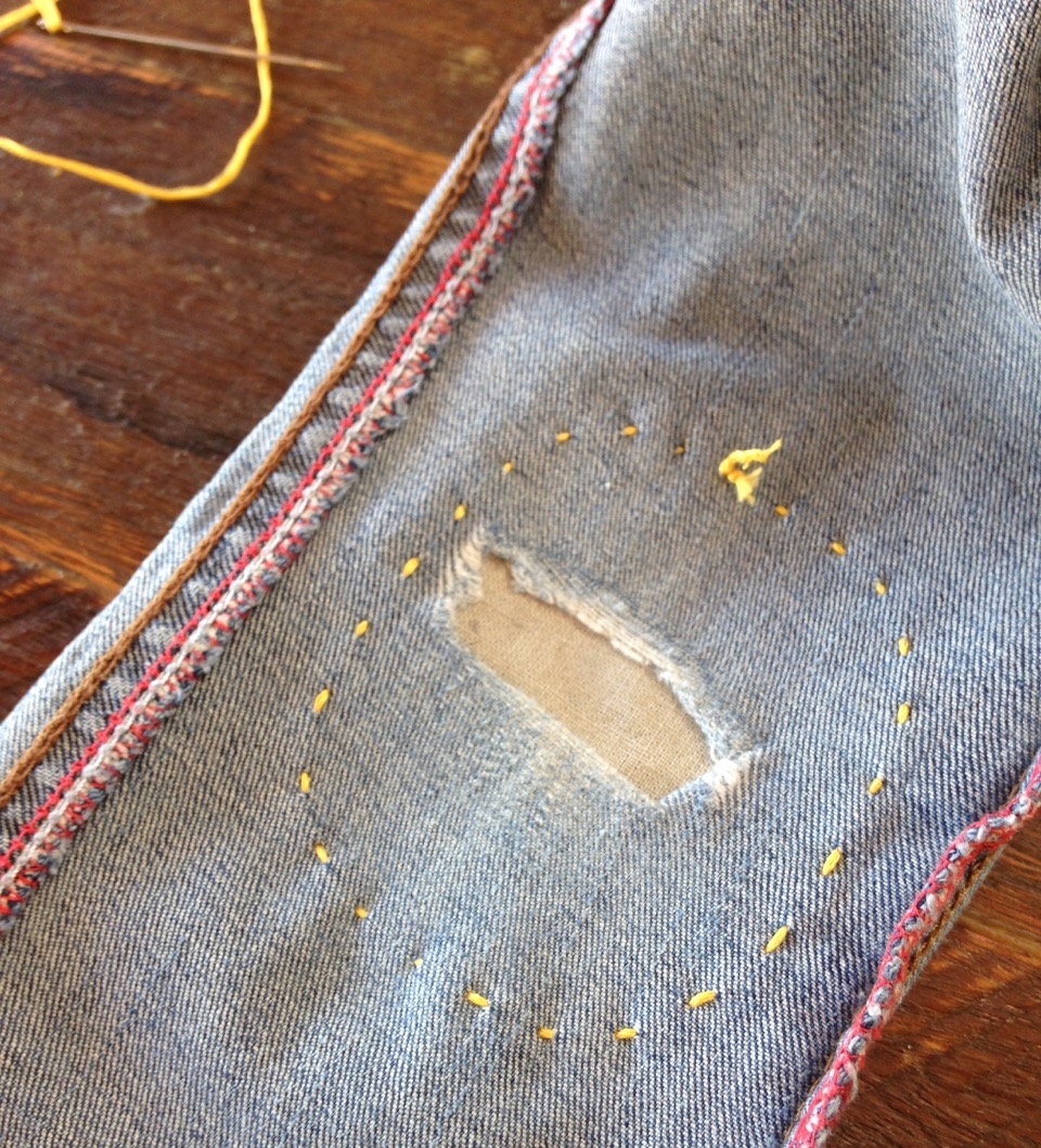 Got Hole-y Work Pants? Visible Machine Mending to Reinforce Knees: The Patch  & Hatch Technique 