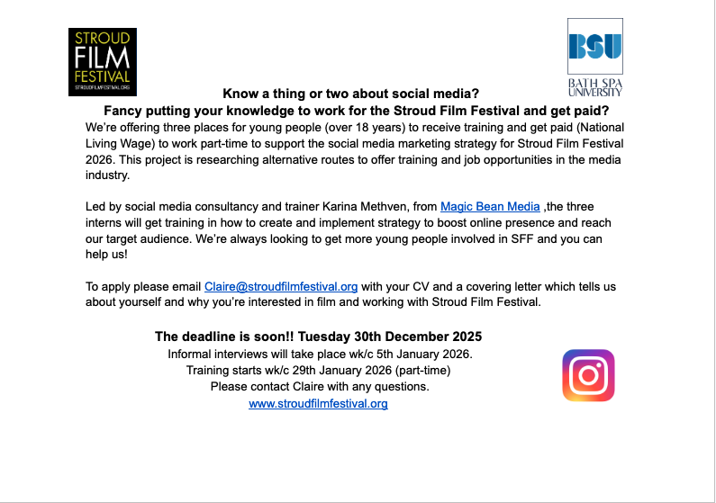 Stroud Film Festival Internship Scheme 2026