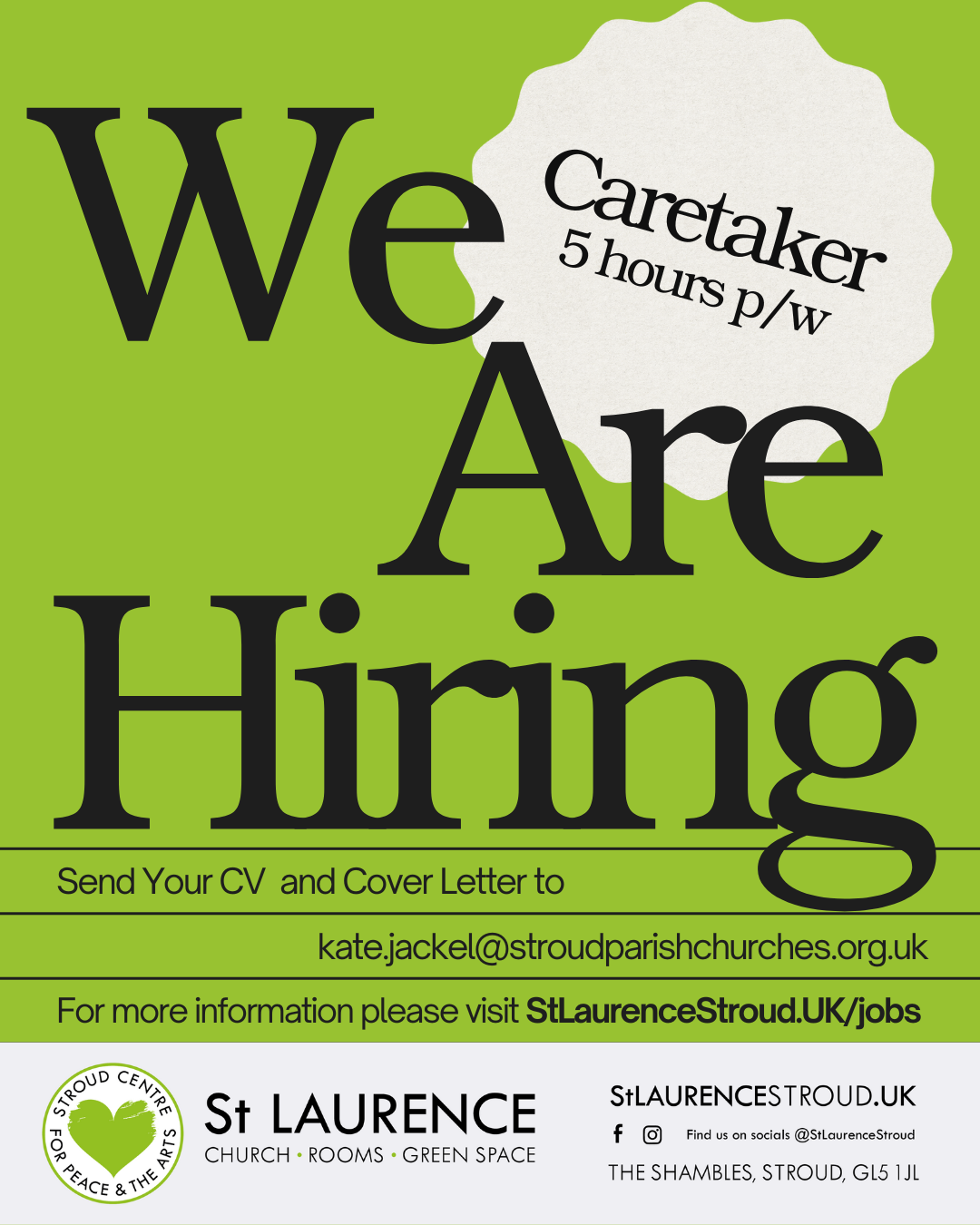 Duty Manager / Caretaker at St Laurence: Stroud Centre for Peace &amp; the Arts