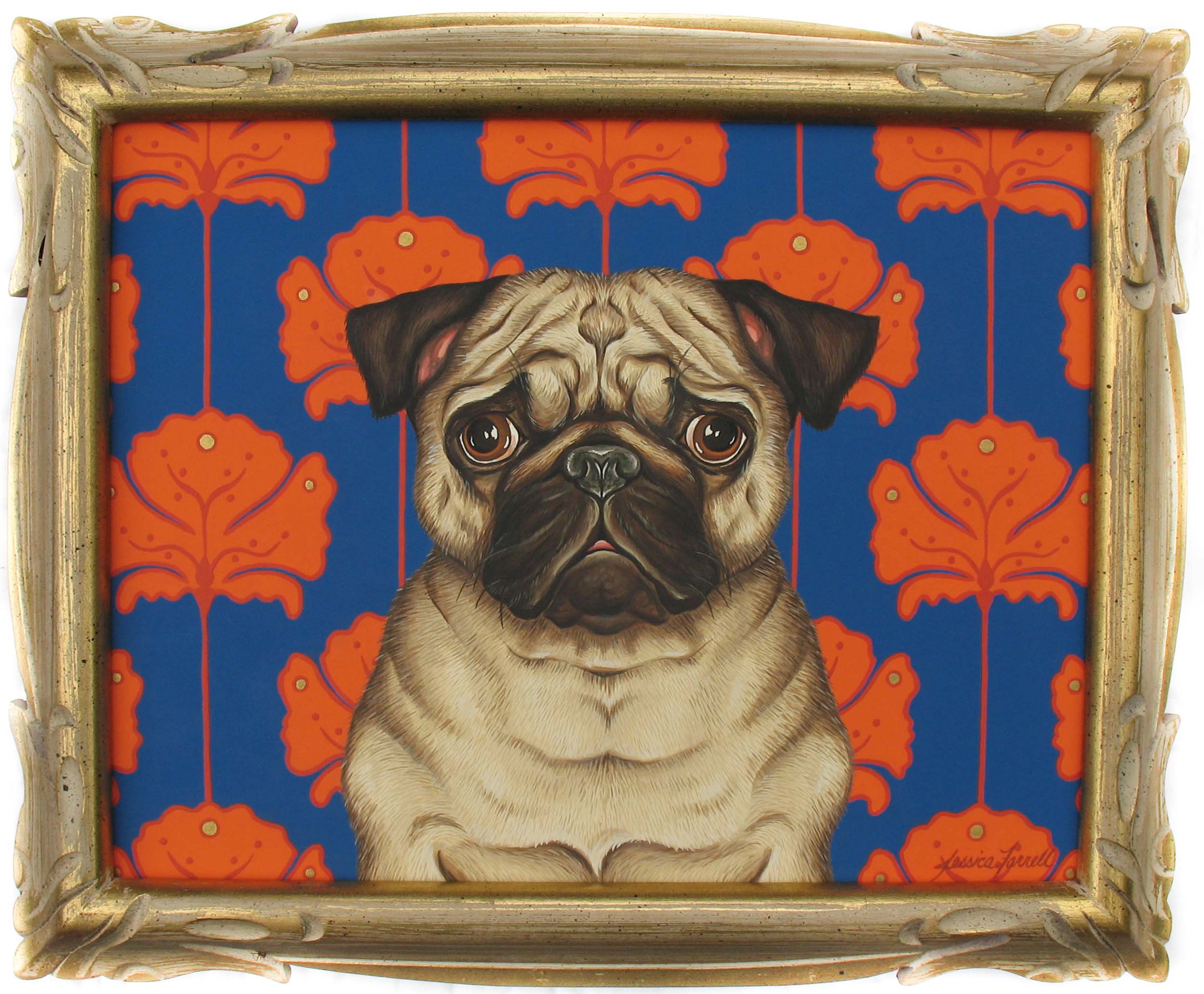   Pug , Acrylic on wood with vintage frame, 16 x 20 inches (framed)  (private collection) 