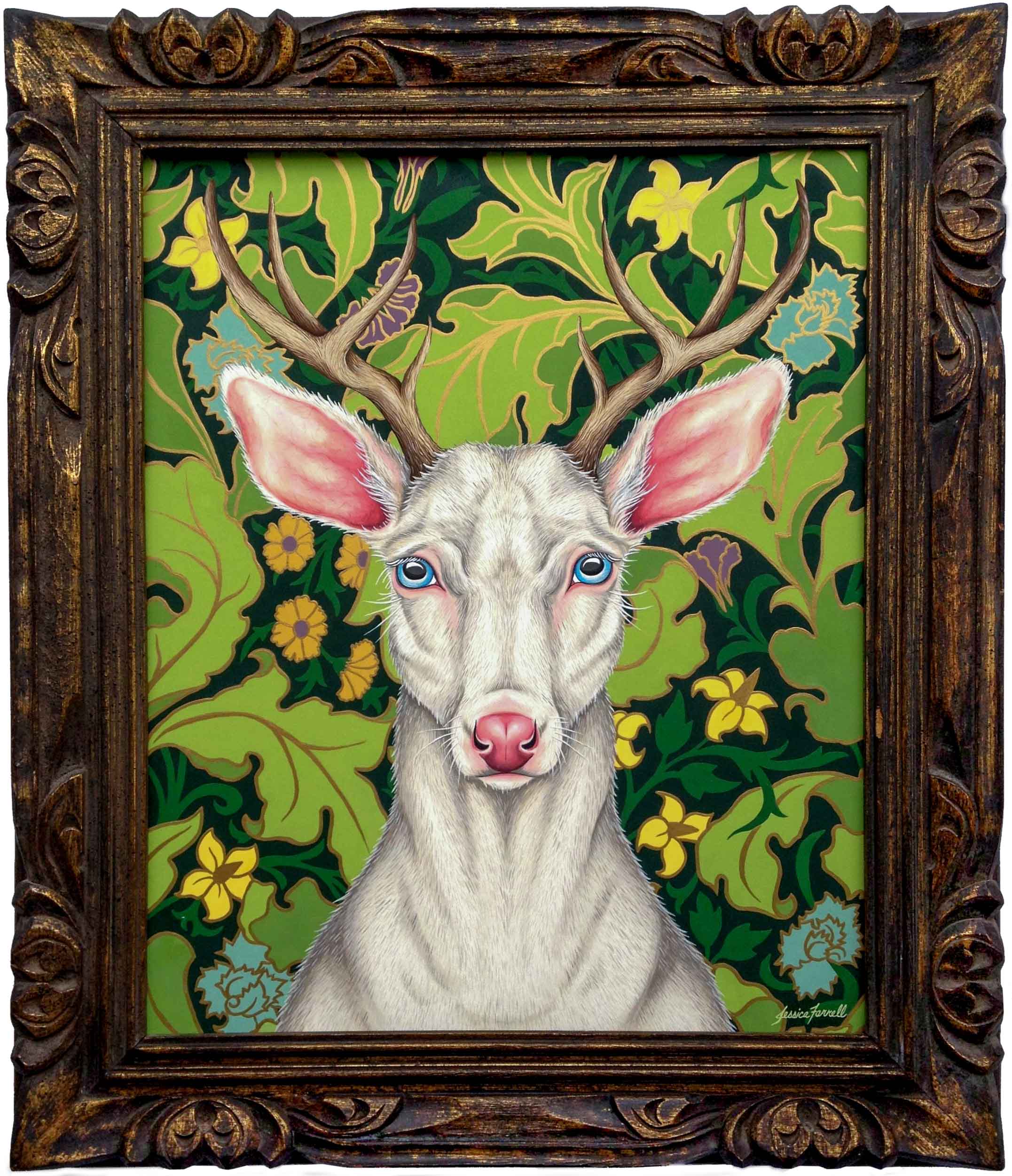   Albino Deer,  Acrylic on wood with vintage frame, 29 x 25 inches (framed)    (private collection) 