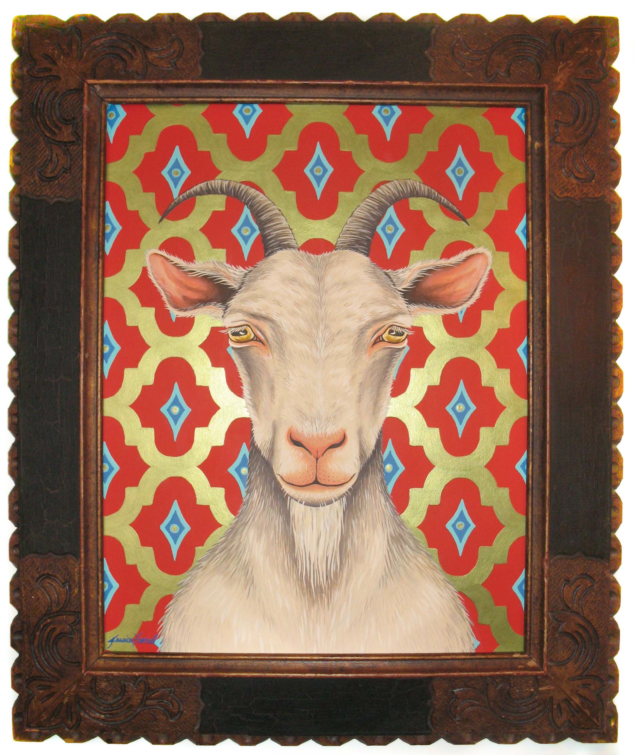   Goat 1,  Acrylic on wood with vintage frame, 24 x 20 inches (framed)  (private collection) 