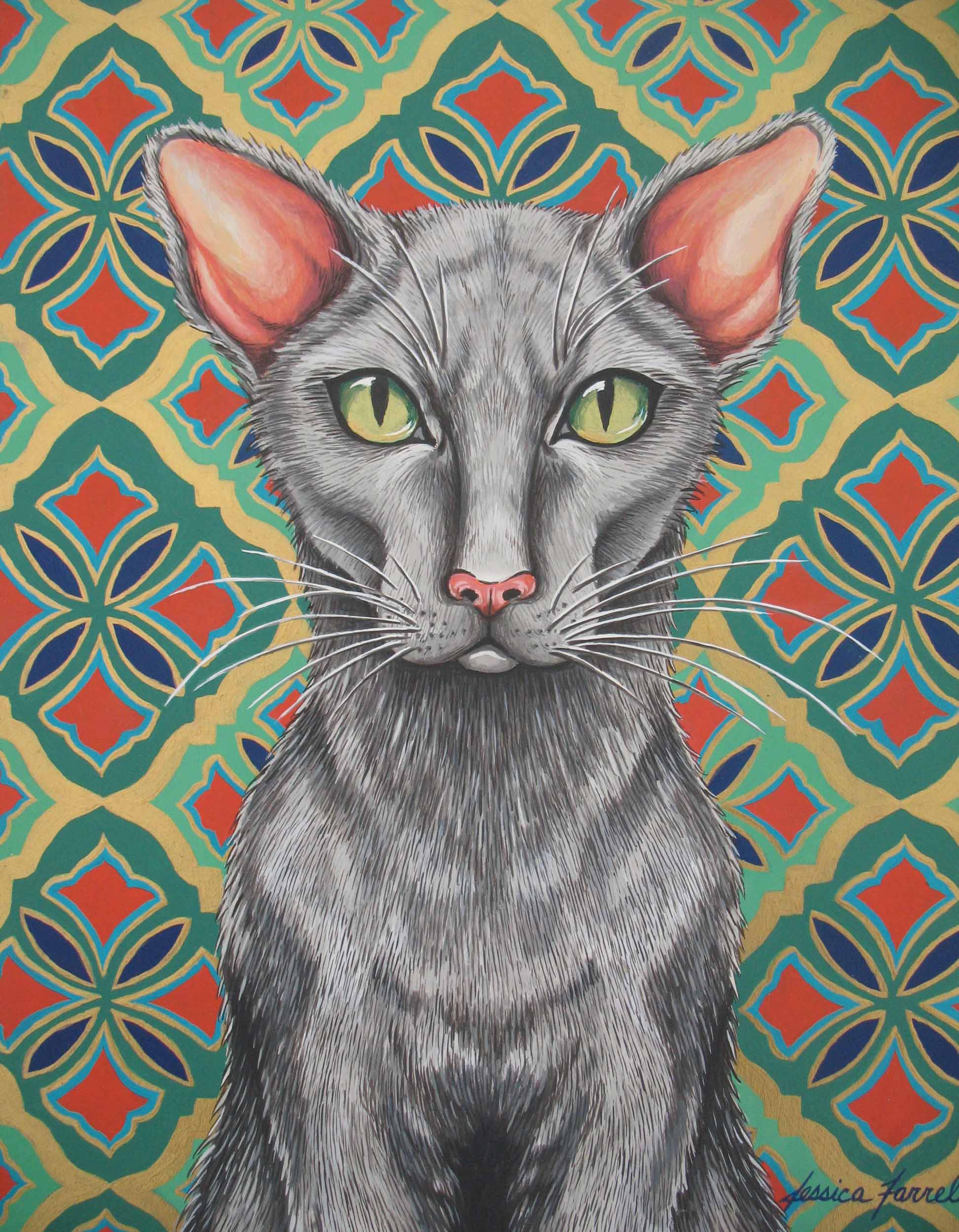   Grey Cat,  Acrylic on wood ,  13 x 11 inches  (private collection) 