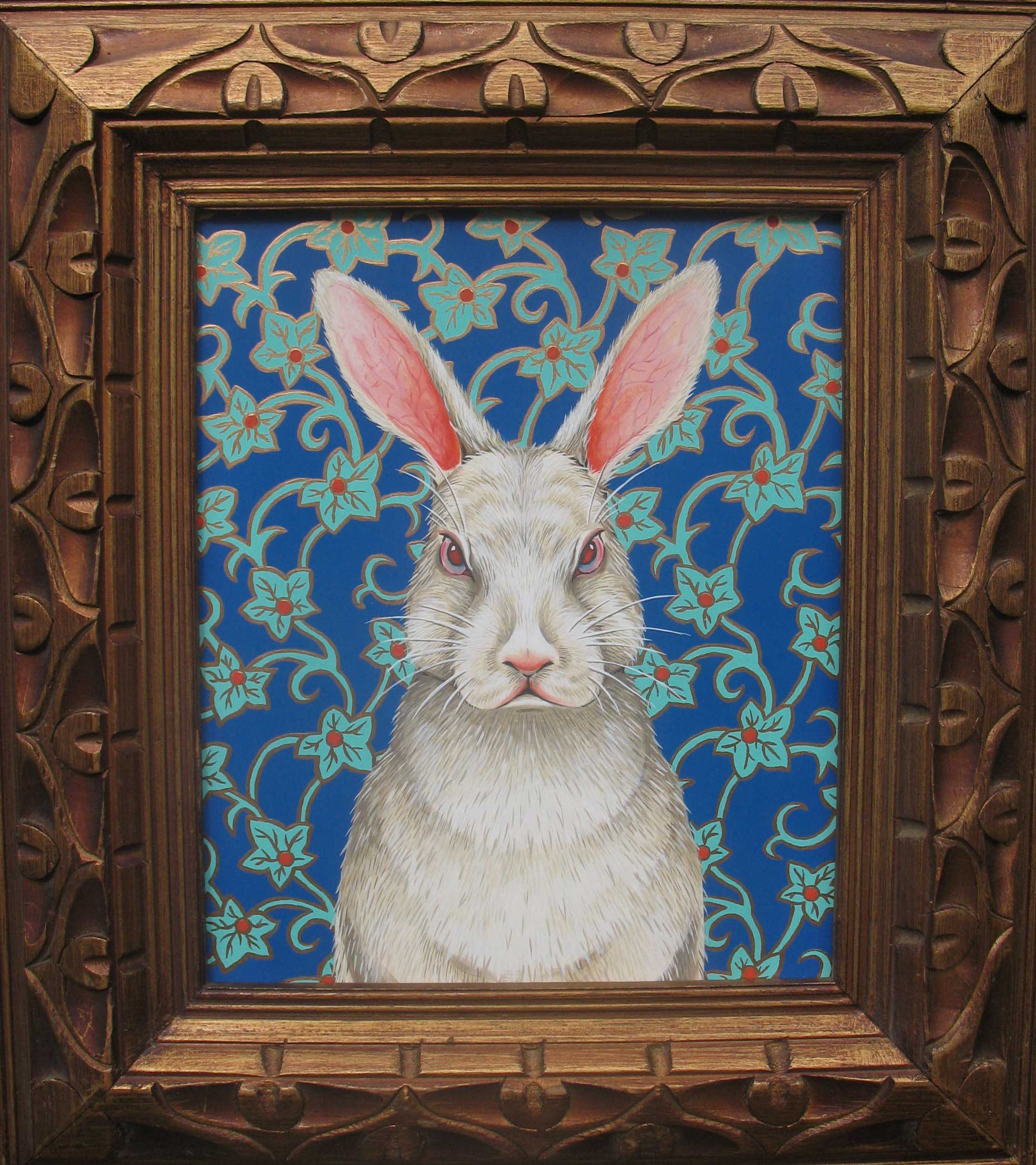   White Rabbit 1,  Acrylic on wood  with vintage frame, 20 x 18 inches (framed)  (private collection) 
