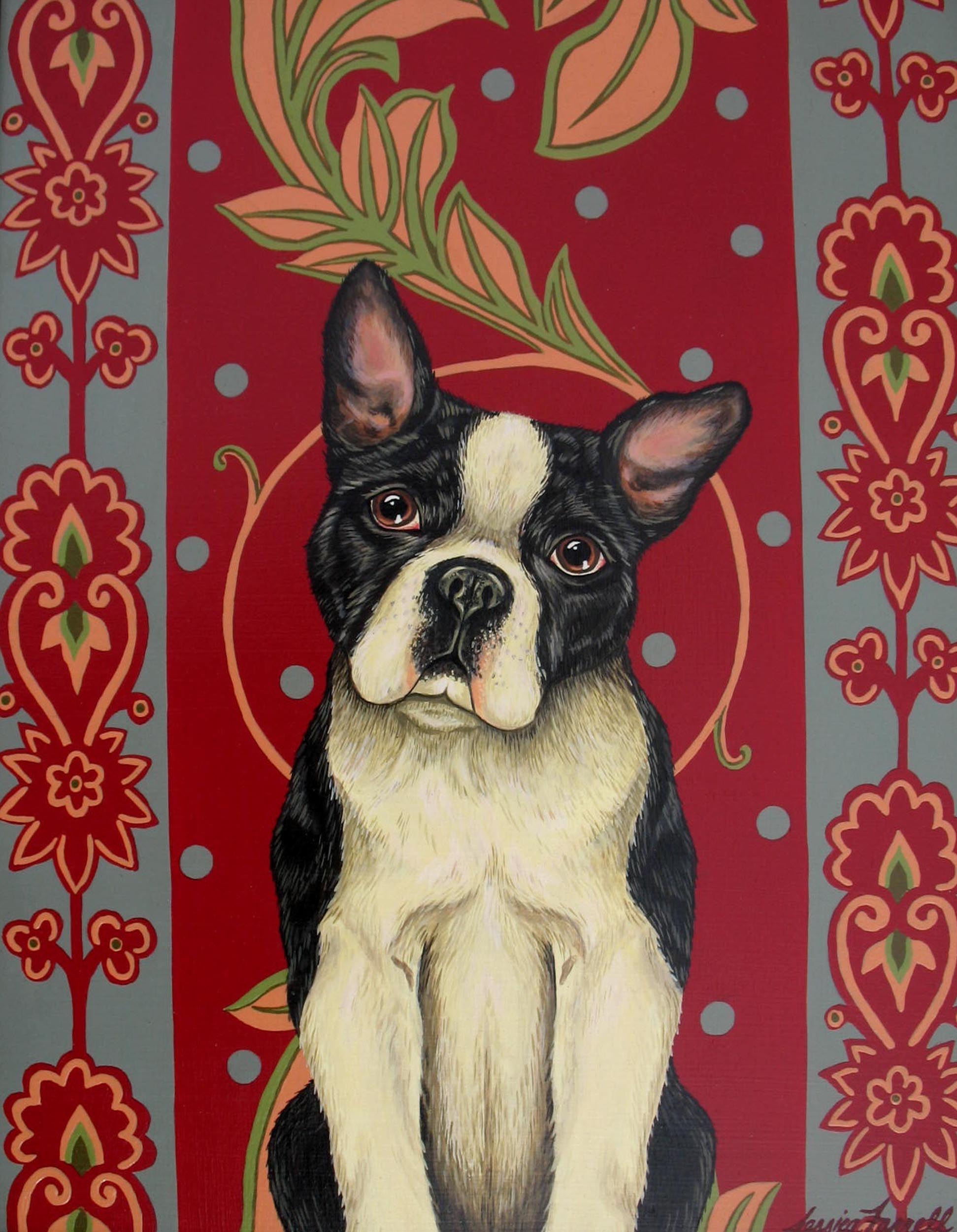   Boston Terrier , Acrylic on wood, 19 x 16 inches  (private collection) 