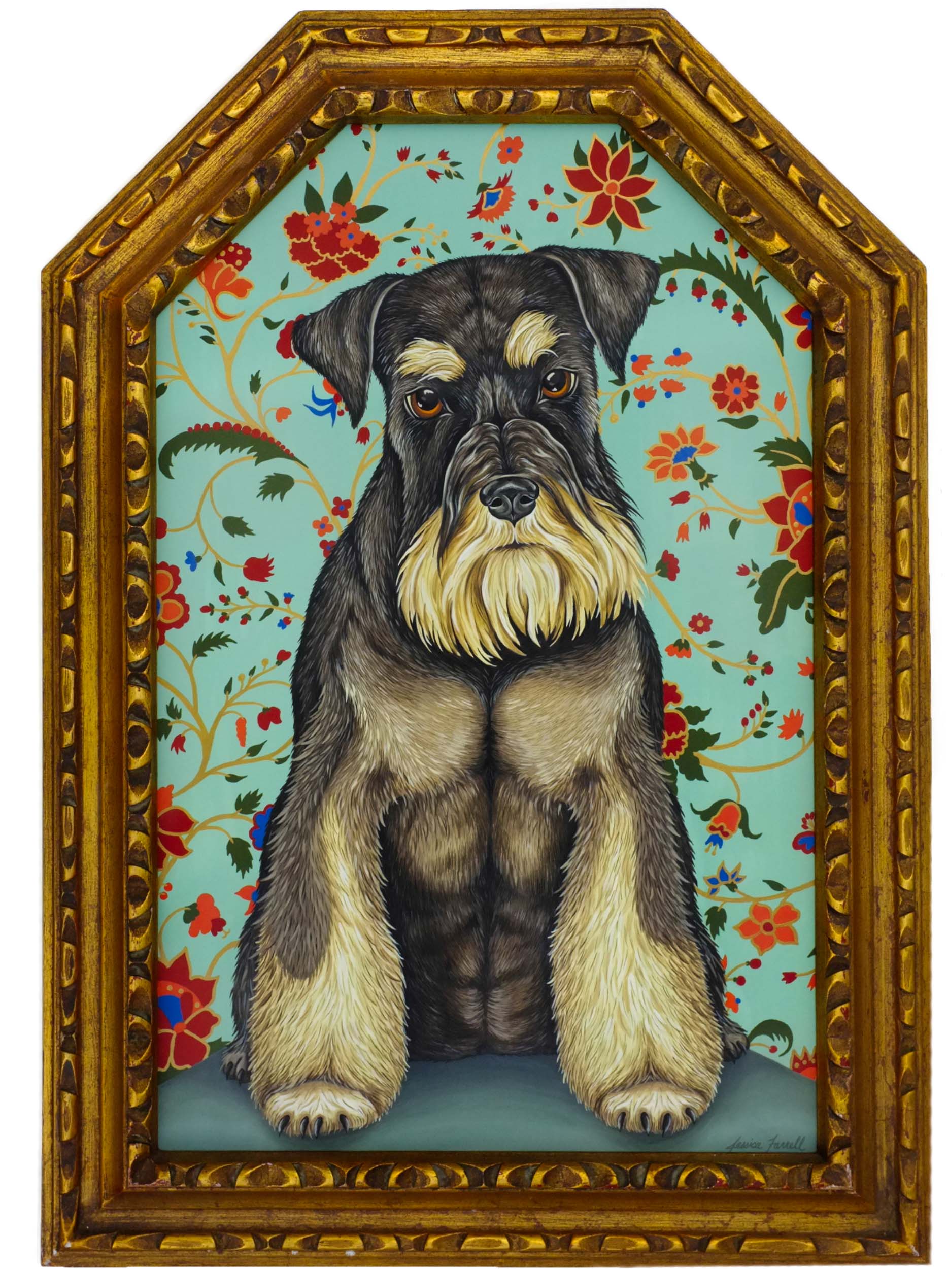   Miniature Schnauzer,  Acrylic on wood with vintage frame, 30 x 21 ¼ inches (framed)  (private collection) 