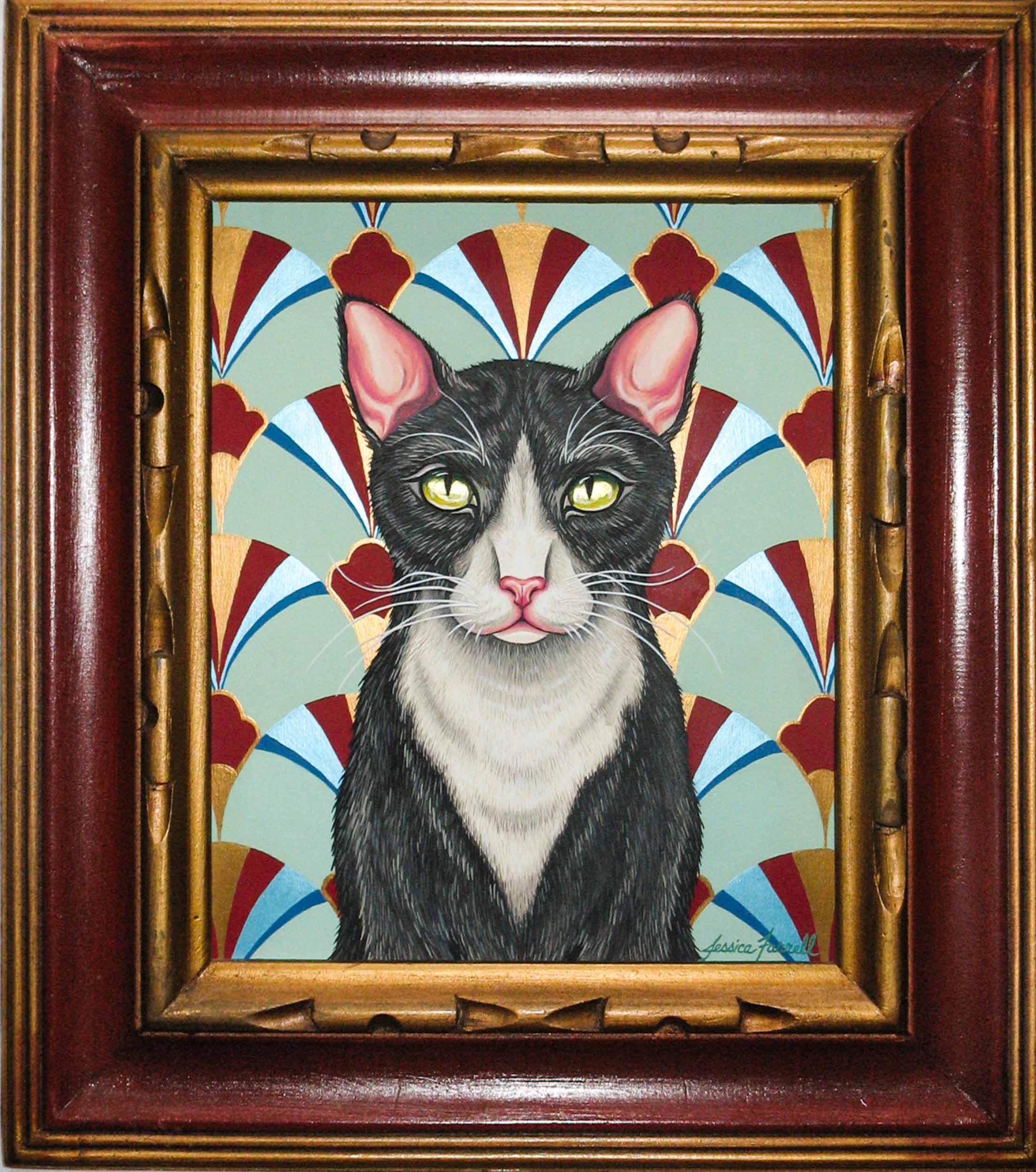   Tuxedo Cat,  Acrylic on wood  with vintage frame, 21 x 18 inches (framed)  (private collection) 
