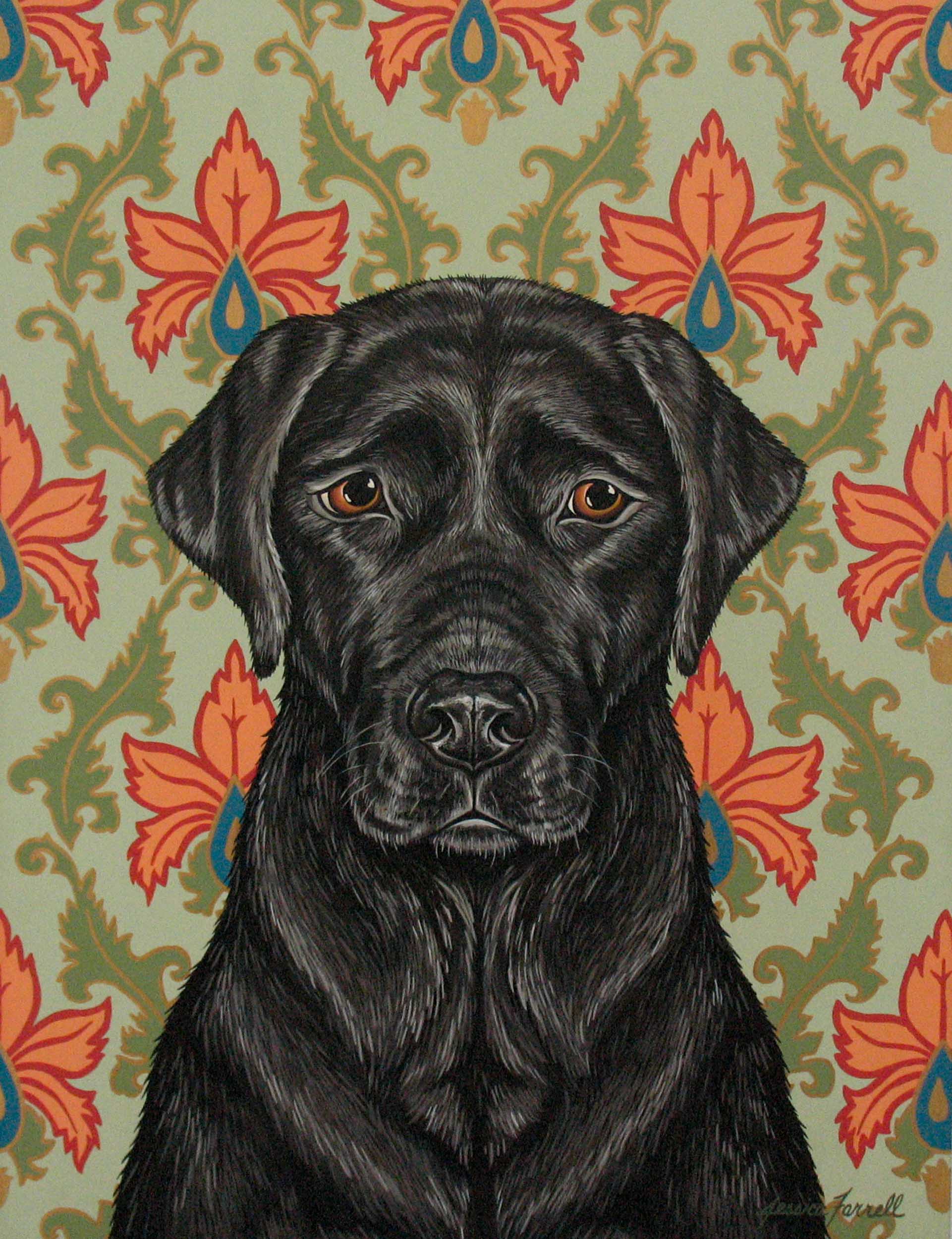   Black Lab ,   Acrylic on wood ,  19 x 14 inches  (private collection) 