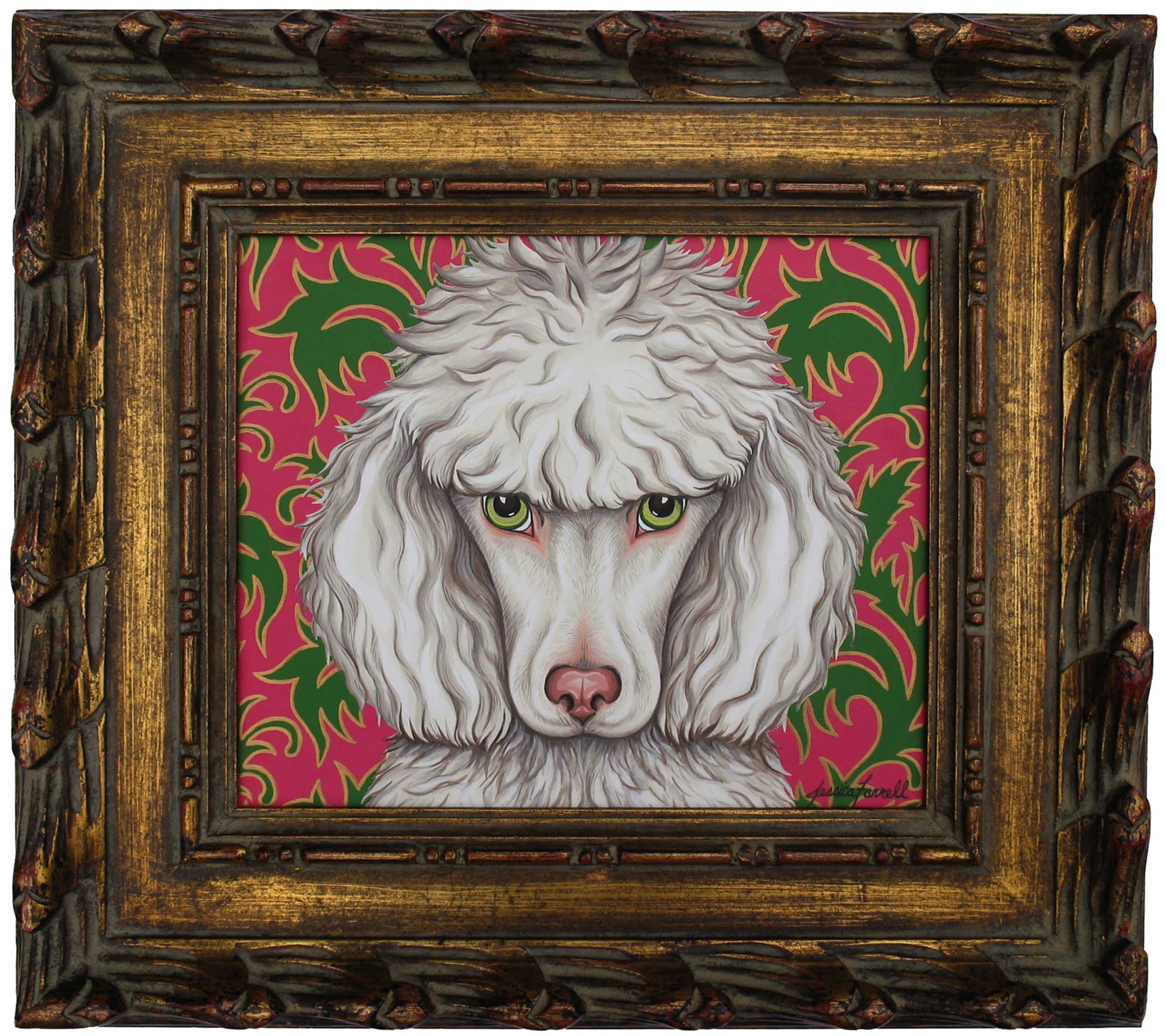   Poodle,  Acrylic on wood with vintage frame, 16 1 ½ x 18 ½ inches (framed)  available 
