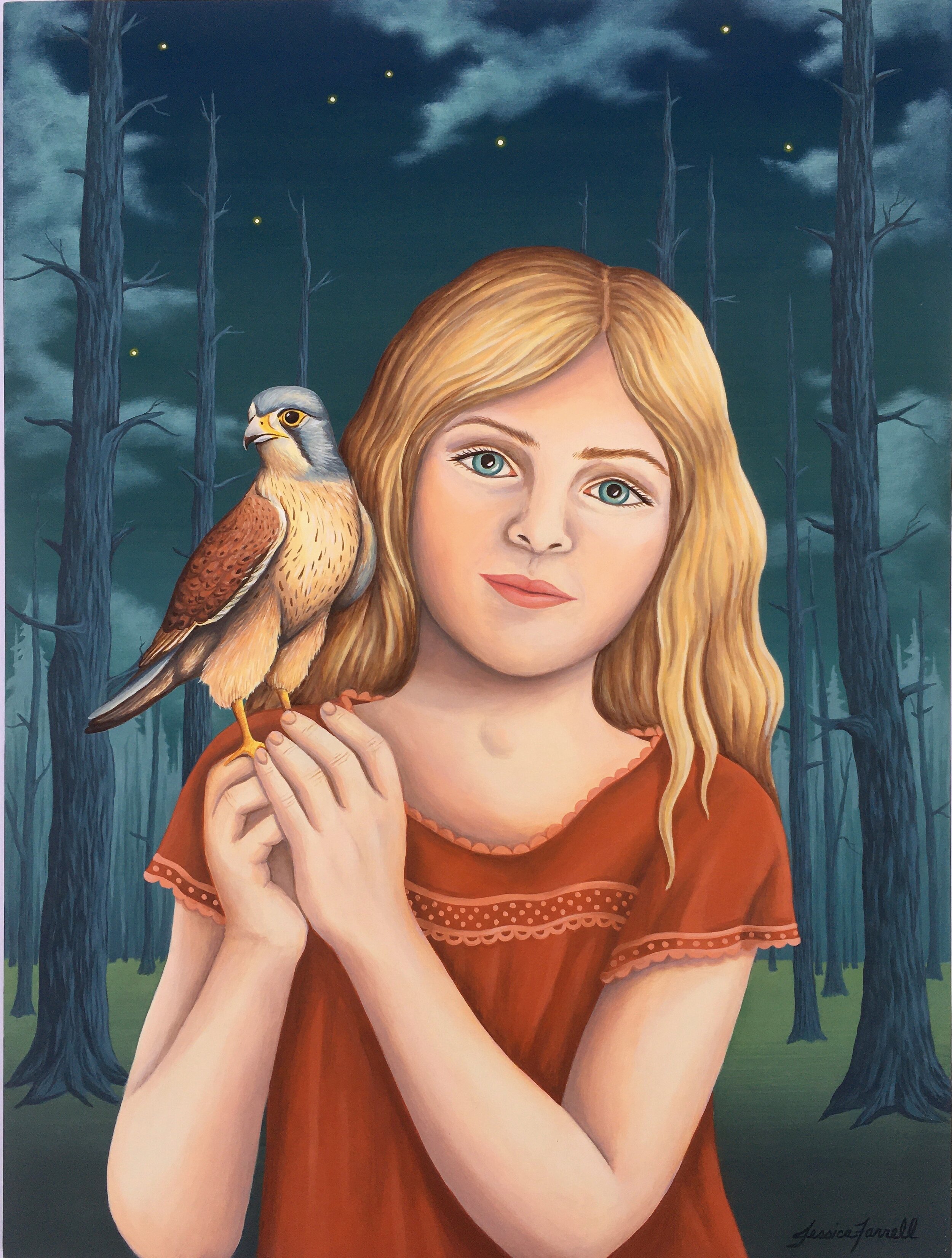   Arianna &amp; Kestrel , 2020  Acrylic on wood  24 x 18 inches (unframed)  30 x 24 inches (framed)   