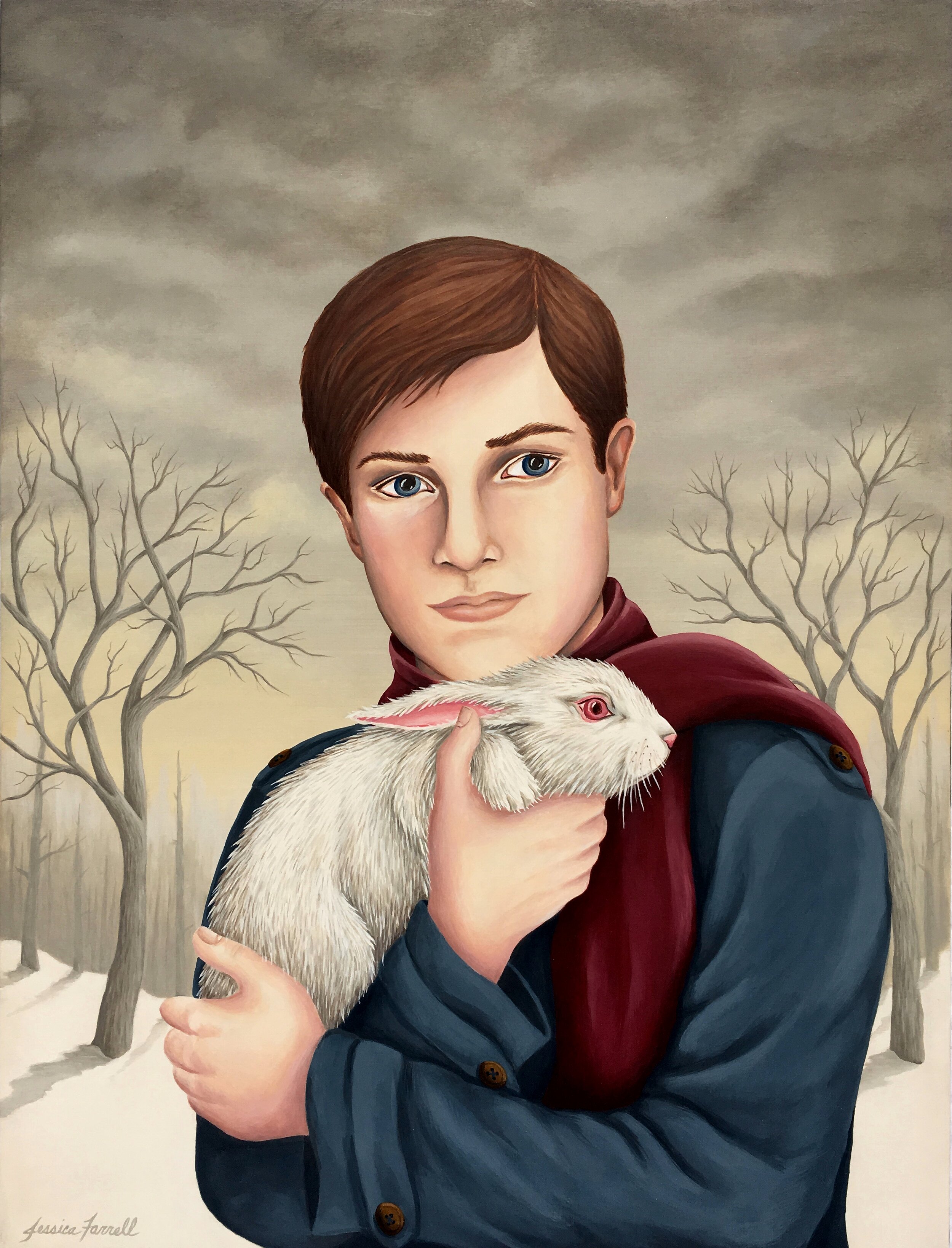   Jason &amp; White Rabbit , 2020  Acrylic on wood  24 x 18 inches (unframed)  27 ¼ x 21 ¼ inches (framed) 